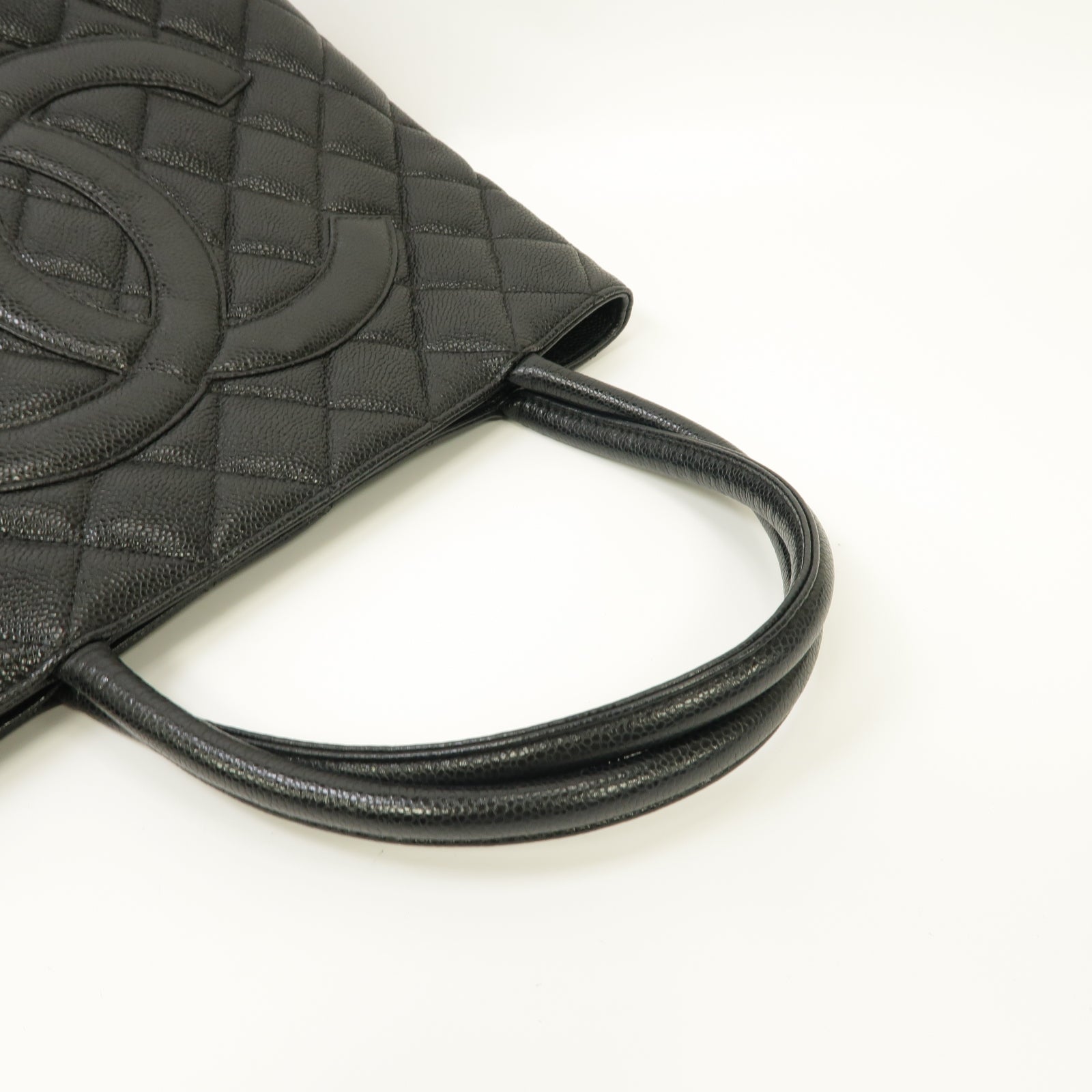 CHANEL 菱格Caviar皮革Handbag/Tote Bag銀扣手挽袋黑色