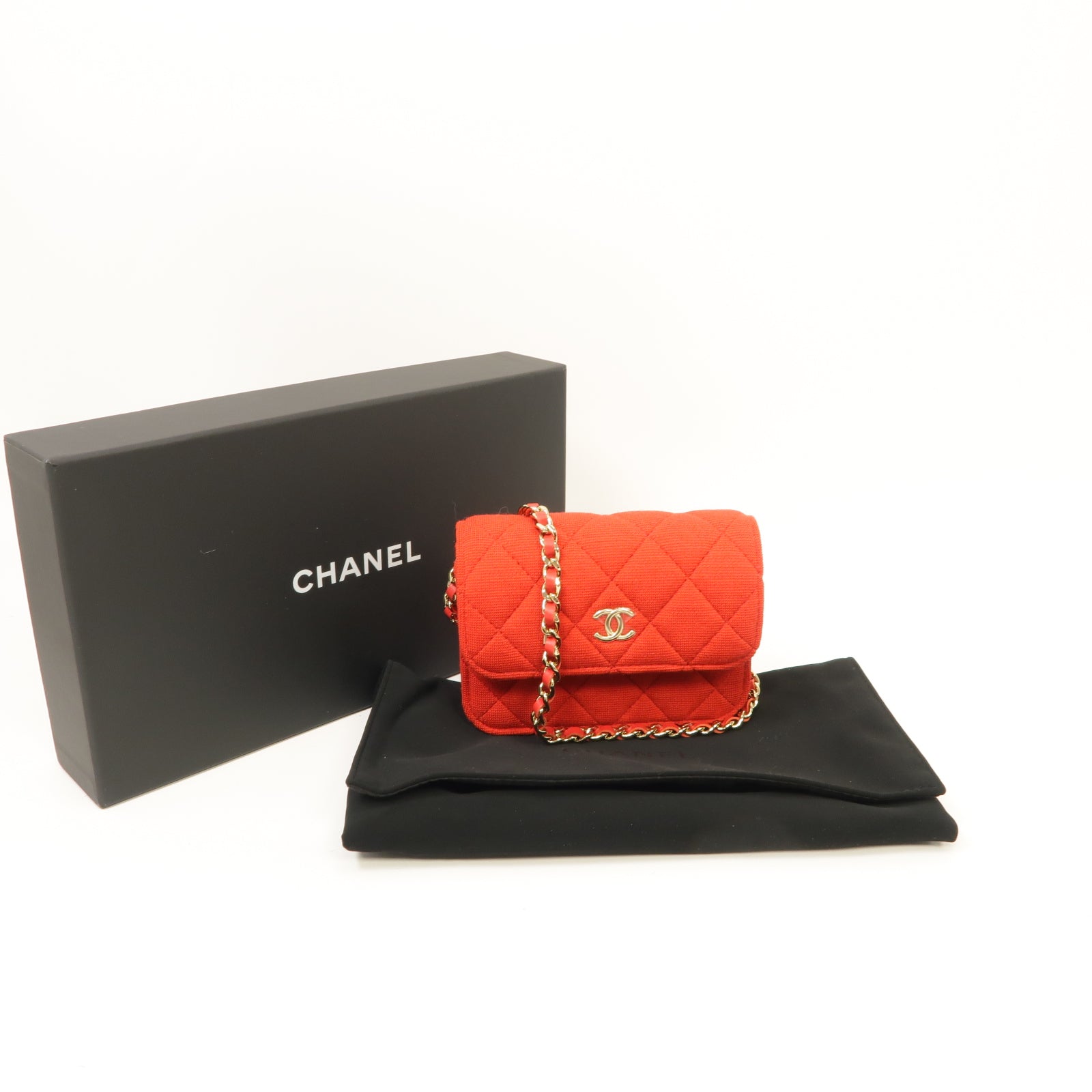 CHANEL 布料Chain Shoulder Bag金扣鏈帶肩背袋紅色/粉紅色