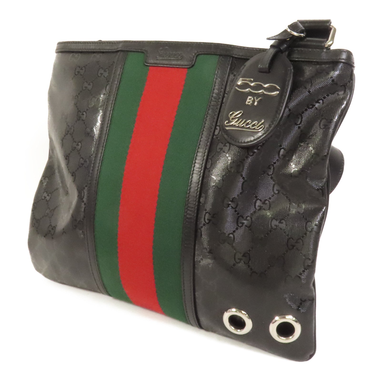 GUCCI 塗層帆布Shoulder Bag銀扣肩背袋