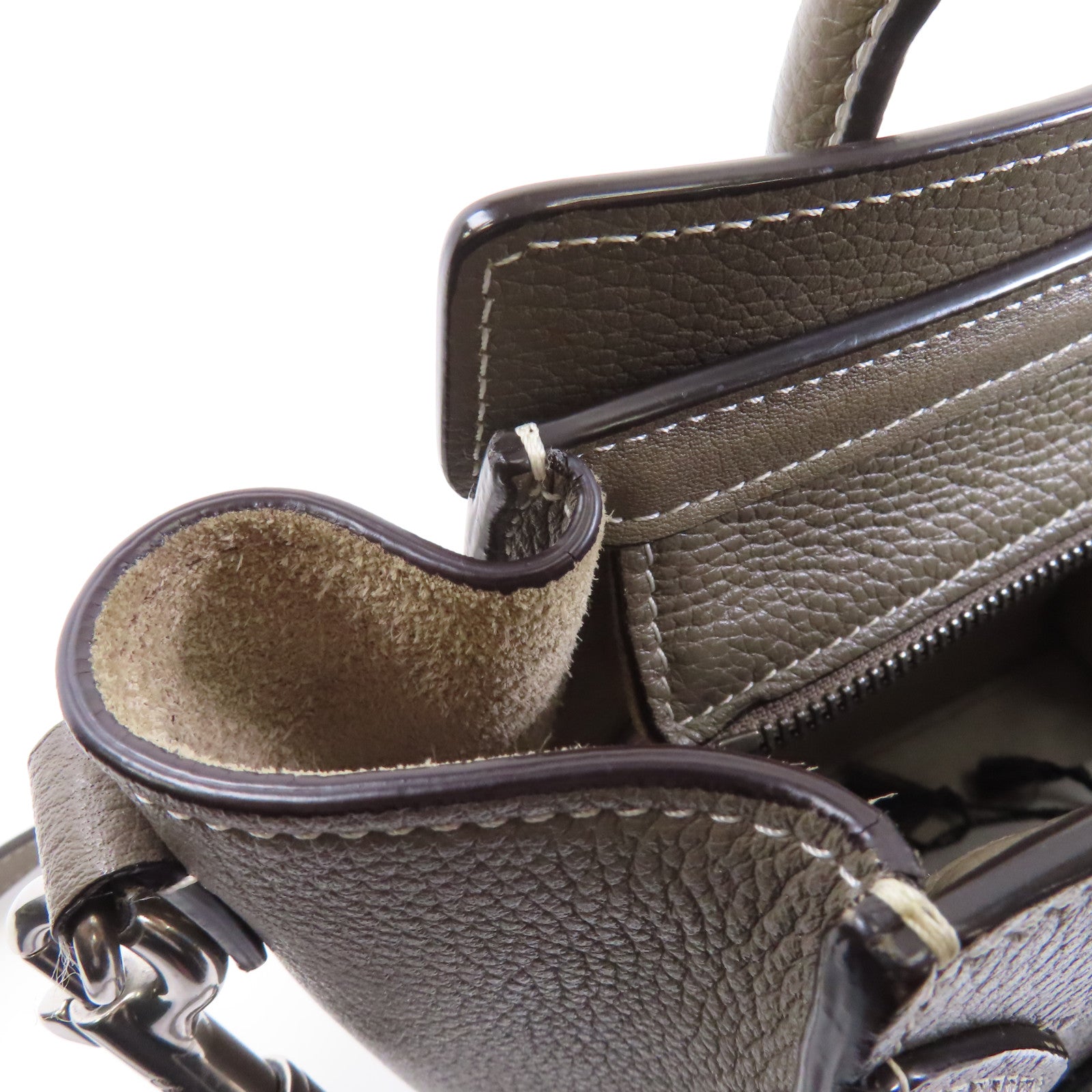CELINE 牛皮皮革Nano Luggage金扣手挽肩背兩用袋灰色