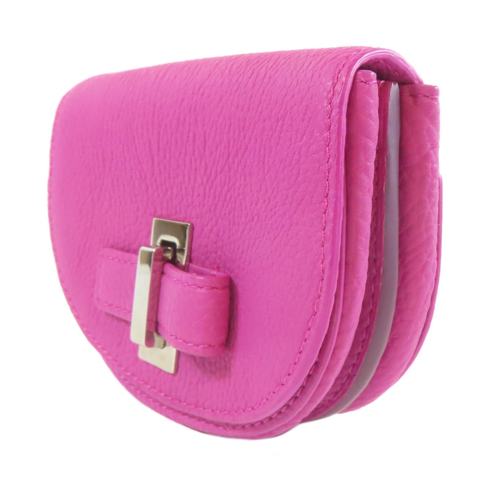 SELECTION 【激減優惠】牛皮皮革Delvaux Mini Mutin Coin Purse銀扣零錢包桃紅色