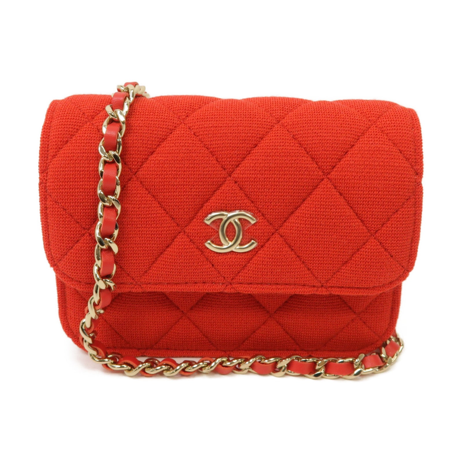 CHANEL 布料Chain Shoulder Bag金扣鏈帶肩背袋紅色/粉紅色