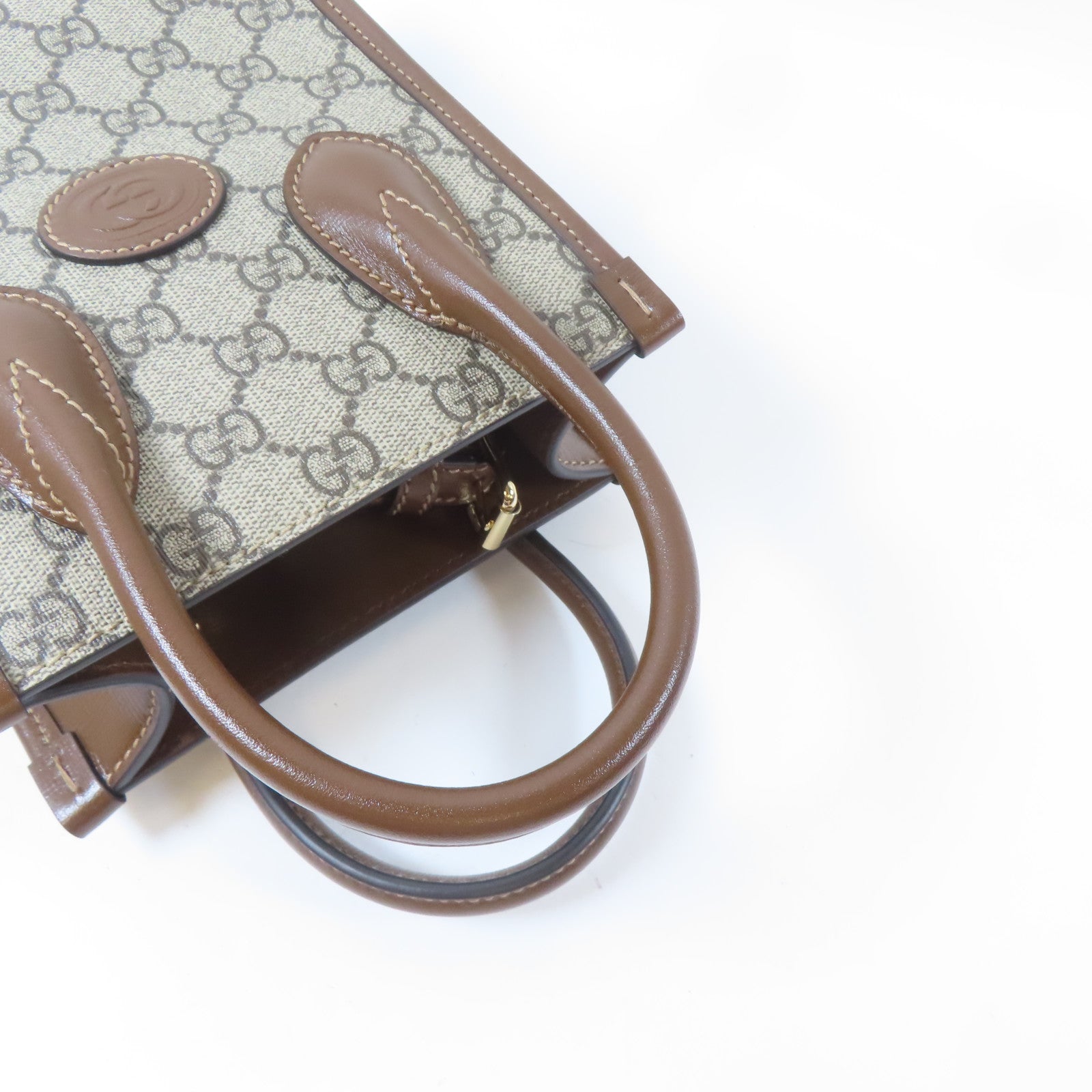 GUCCI 【激減優惠】塗層帆布Mini Tote Bag Interlocking G金扣手挽肩背兩用袋啡色