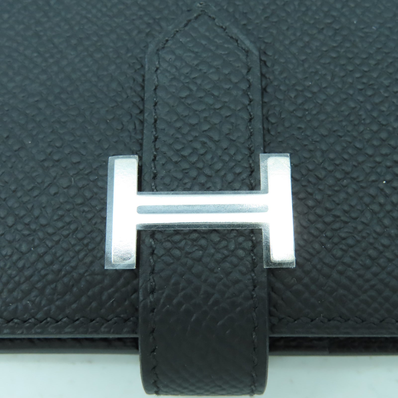 HERMES 【激減優惠】Veau Epsom皮革Compact Wallet銀扣錢包經典黑色