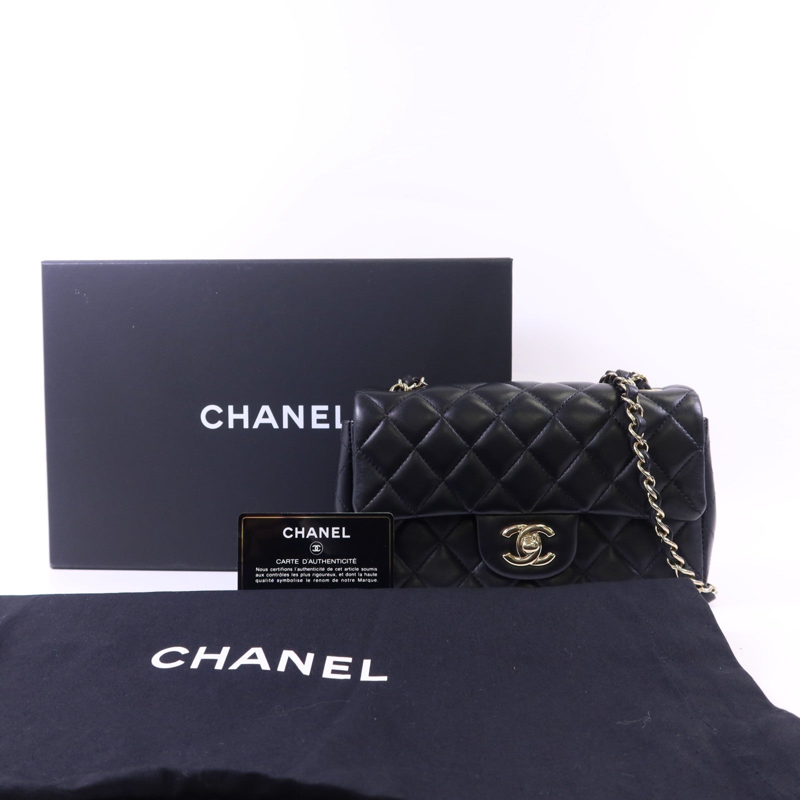 CHANEL 羊皮皮革Mini Classic 20金扣鏈帶肩背袋
