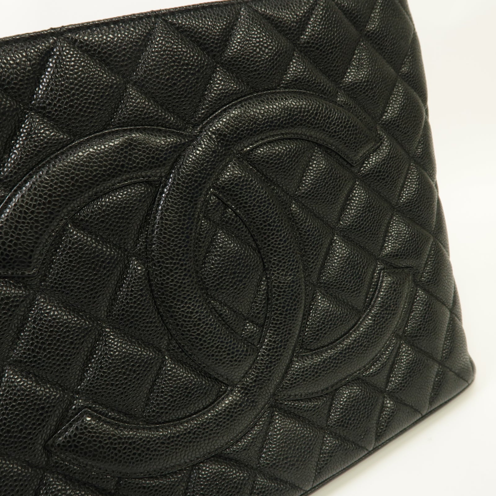 CHANEL 菱格Caviar皮革Handbag/Tote Bag銀扣手挽袋黑色