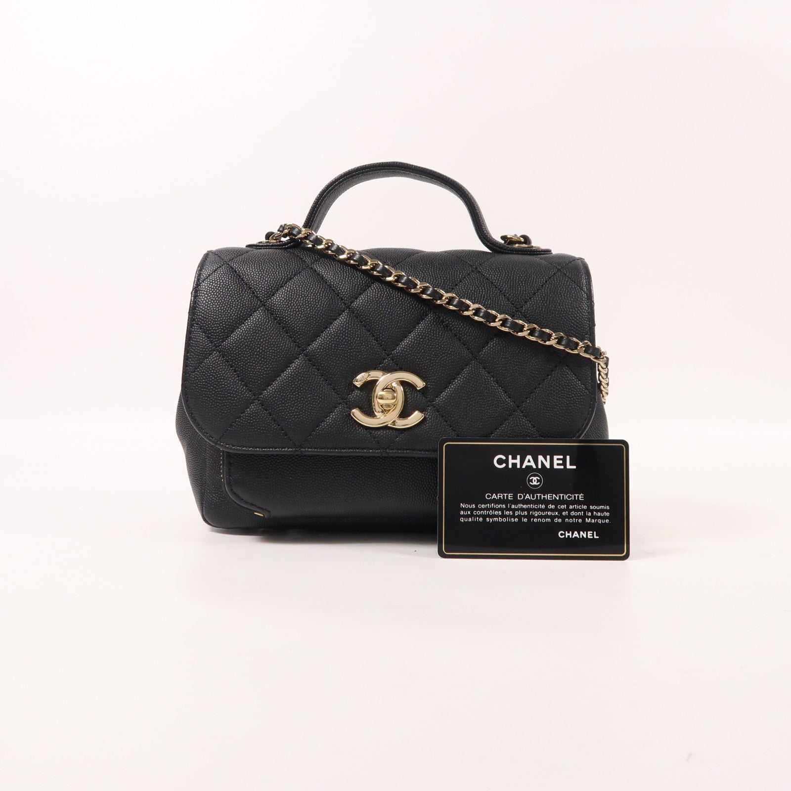 CHANEL 牛皮皮革Business Affinity Bag金扣手挽肩背兩用袋
