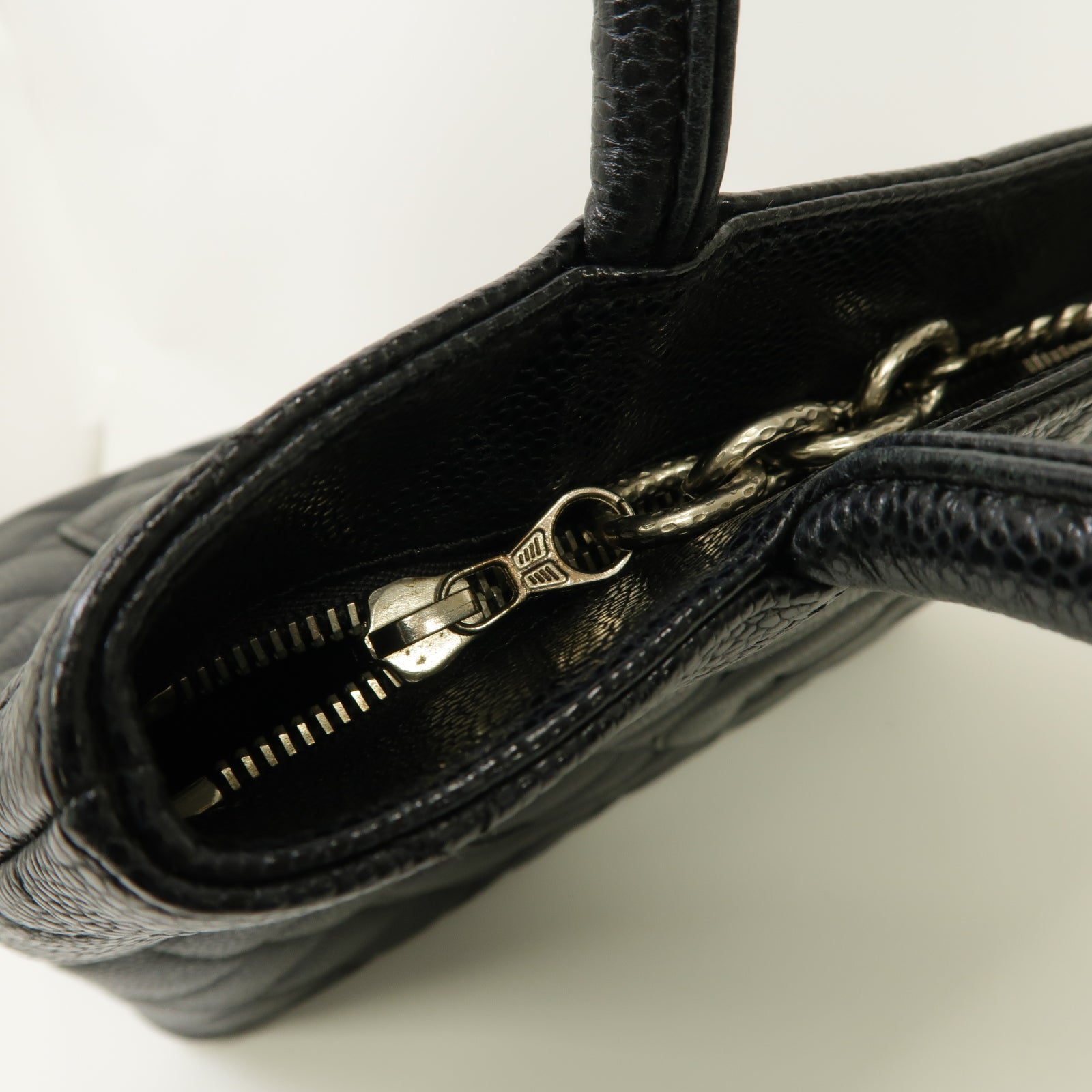 CHANEL 菱格Caviar皮革Handbag/Tote Bag銀扣手挽袋黑色