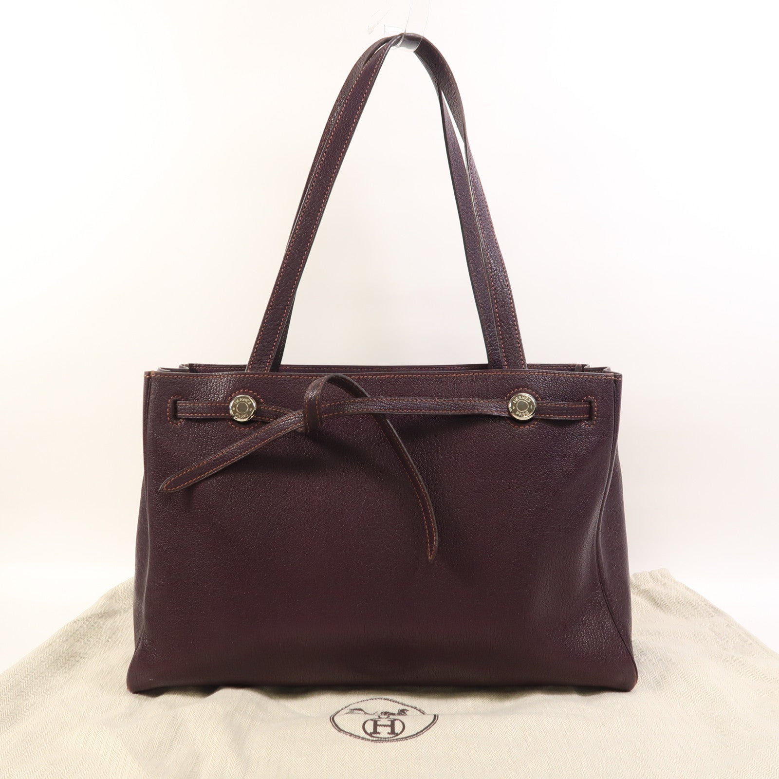 HERMES Chevre皮革Cabana 35銀扣肩背袋Raisin