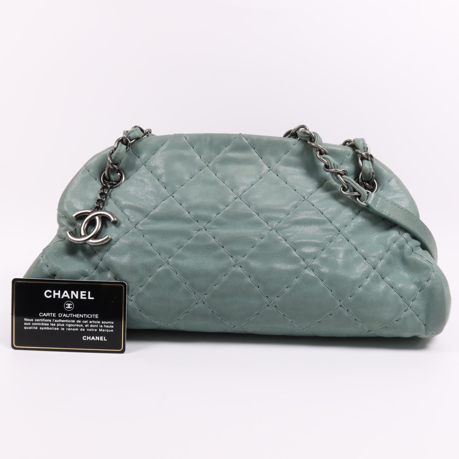CHANEL 牛皮皮革Shoulder Bag銀扣鏈帶肩背袋
