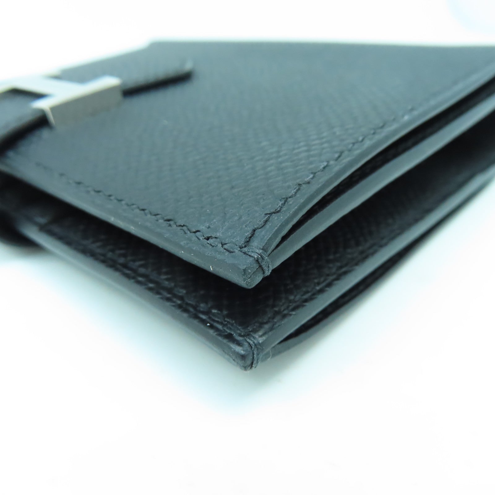 HERMES 【激減優惠】Veau Epsom皮革Compact Wallet銀扣錢包經典黑色
