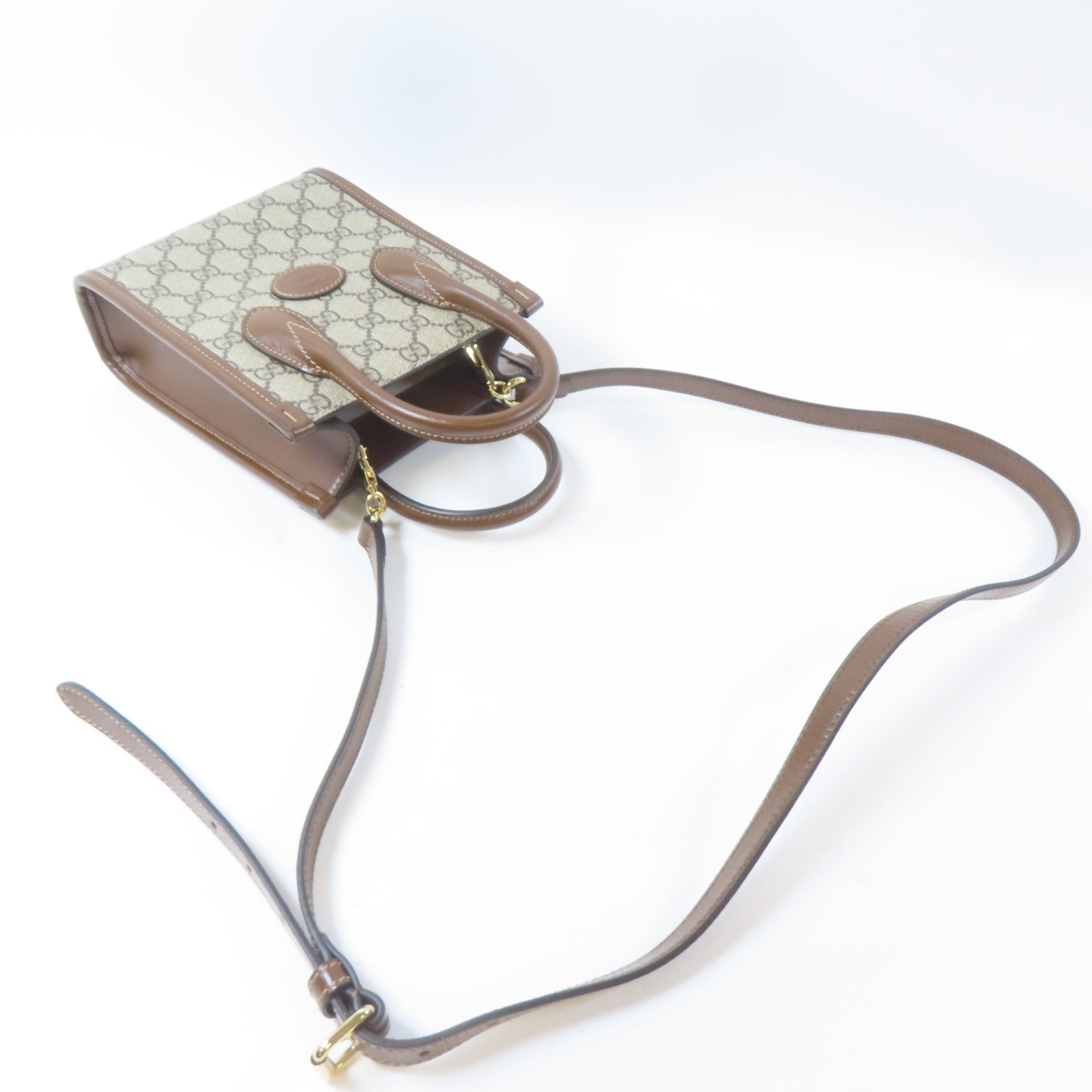 GUCCI 【激減優惠】塗層帆布Mini Tote Bag Interlocking G金扣手挽肩背兩用袋啡色