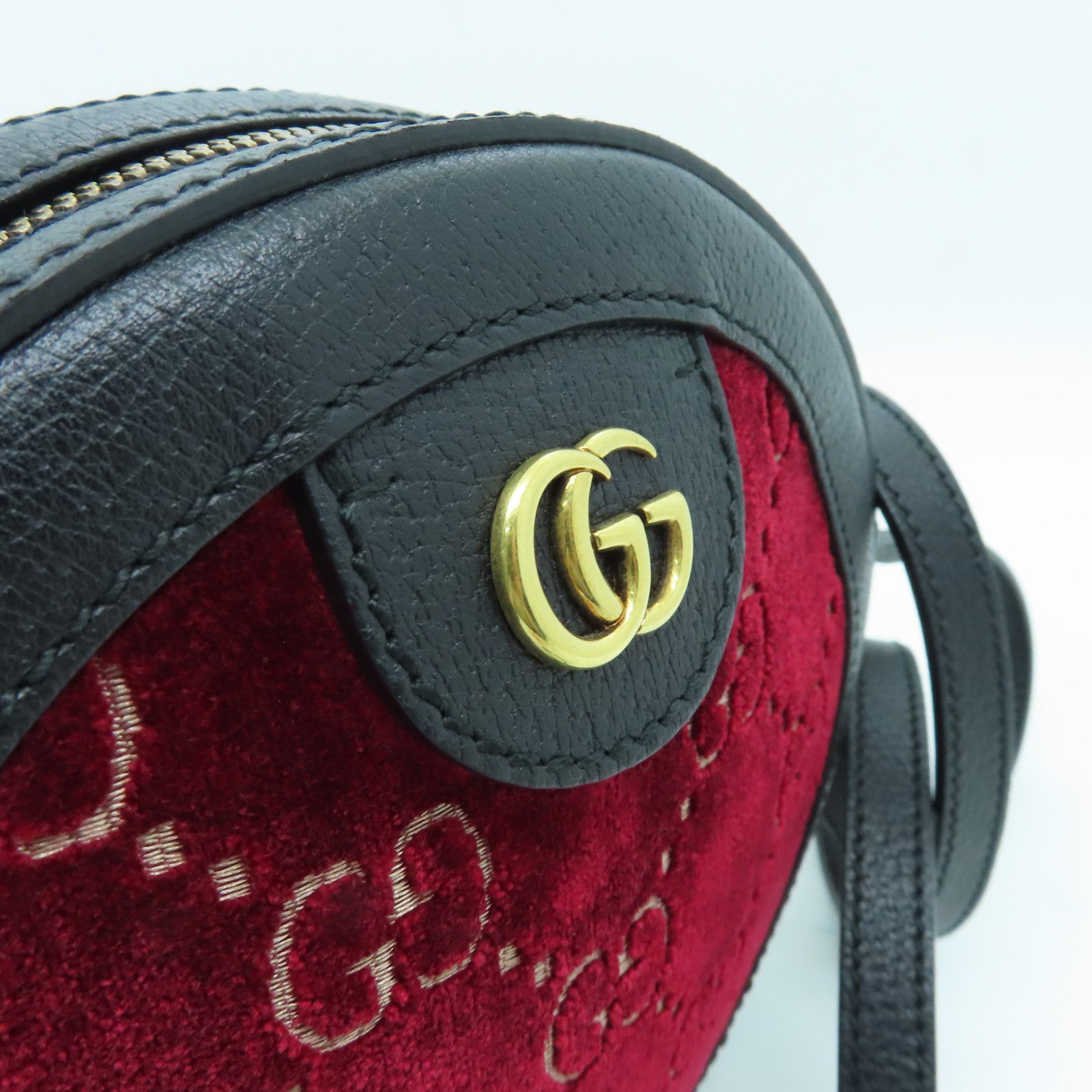 GUCCI Leather Shoulder Bag Gold Buckle Black/Red