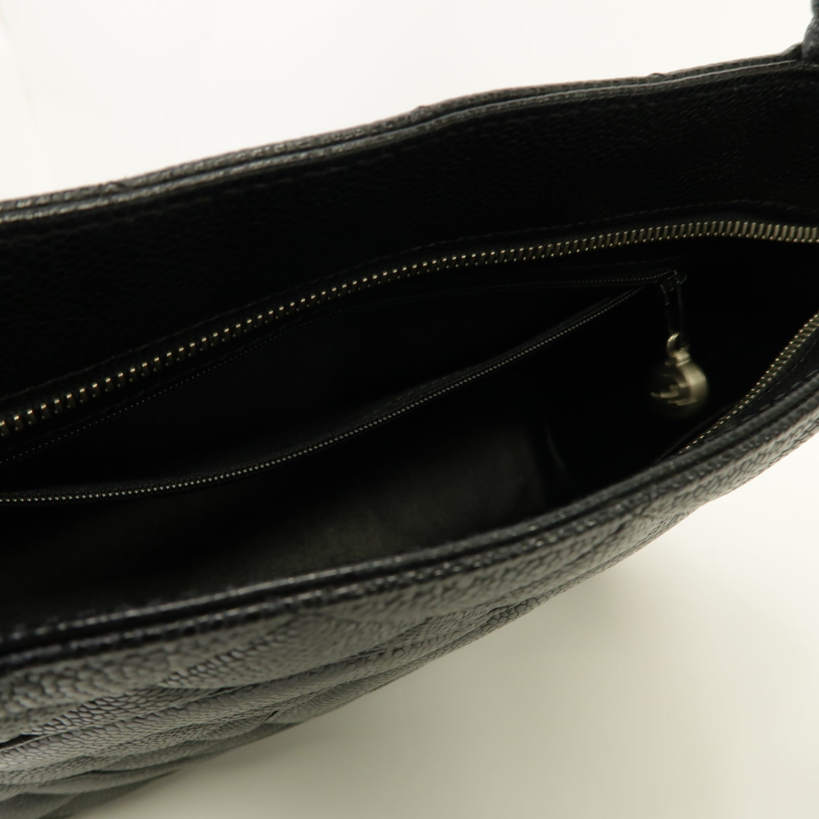 CHANEL 菱格Caviar皮革Handbag/Tote Bag銀扣手挽袋黑色