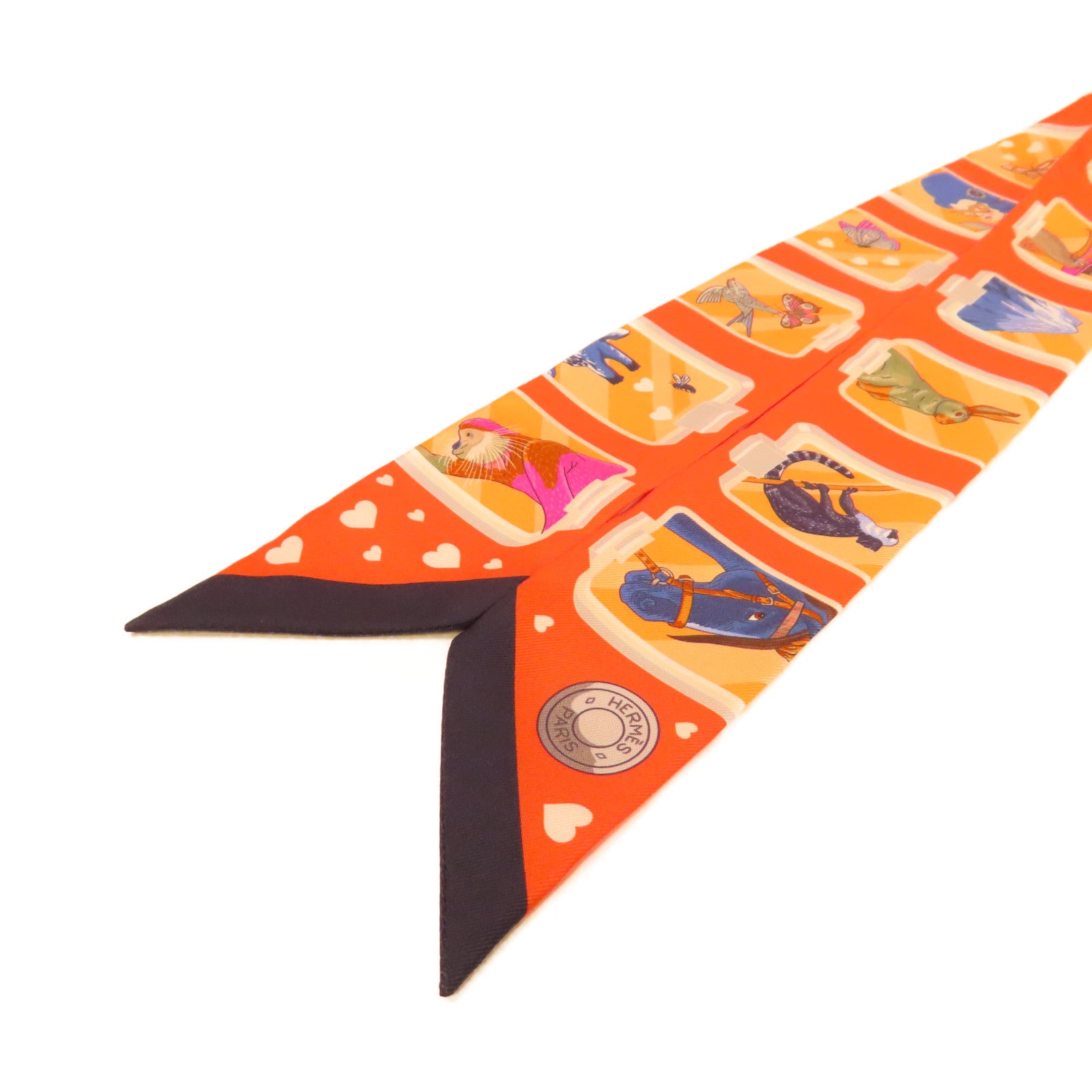HERMES 【激減優惠】絲質Twilly絲巾橙色/寶藍色/彩色