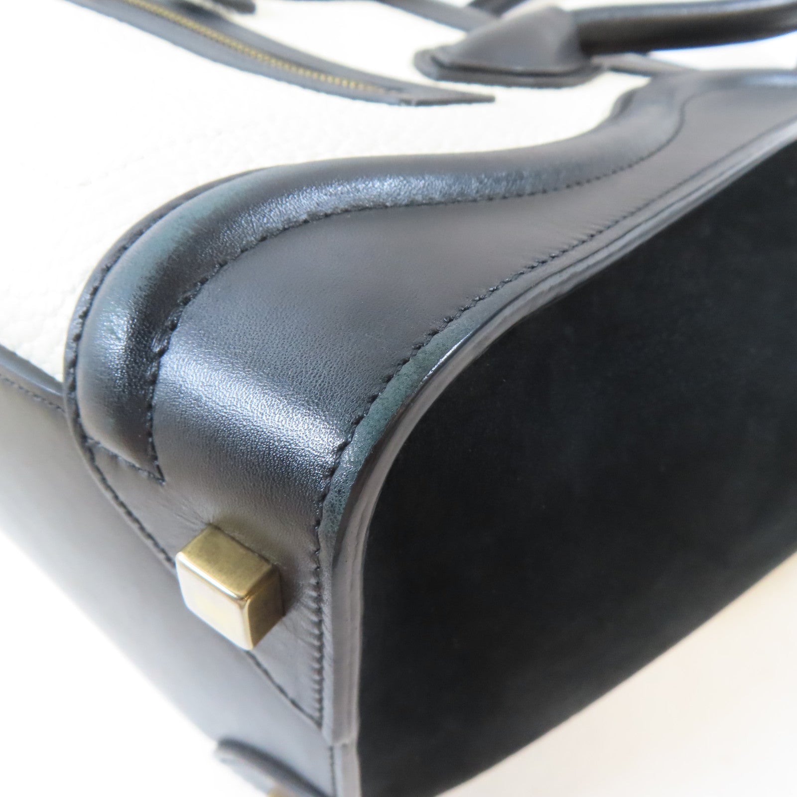 CELINE (PRICE DOWN) GHW Luggage Tote Bag Handbag V-CA-5515 Calfskin Leather Black White