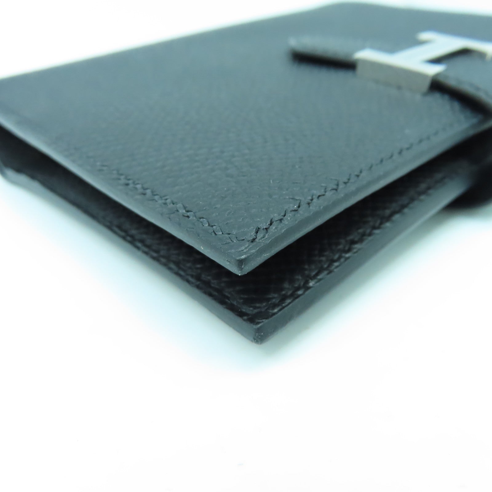 HERMES 【激減優惠】Veau Epsom皮革Compact Wallet銀扣錢包經典黑色