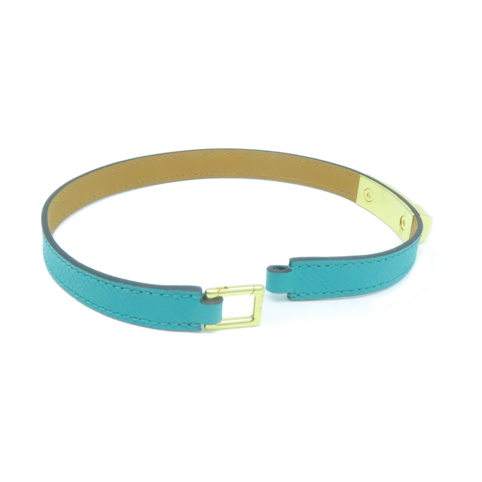 HERMES 【激減優惠】Epsom皮革Rivale Double Tour Bracelet金扣手鐲Blue Paon孔雀藍色