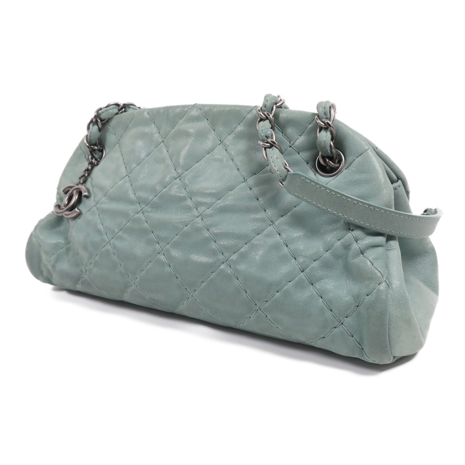 CHANEL 牛皮皮革Shoulder Bag銀扣鏈帶肩背袋