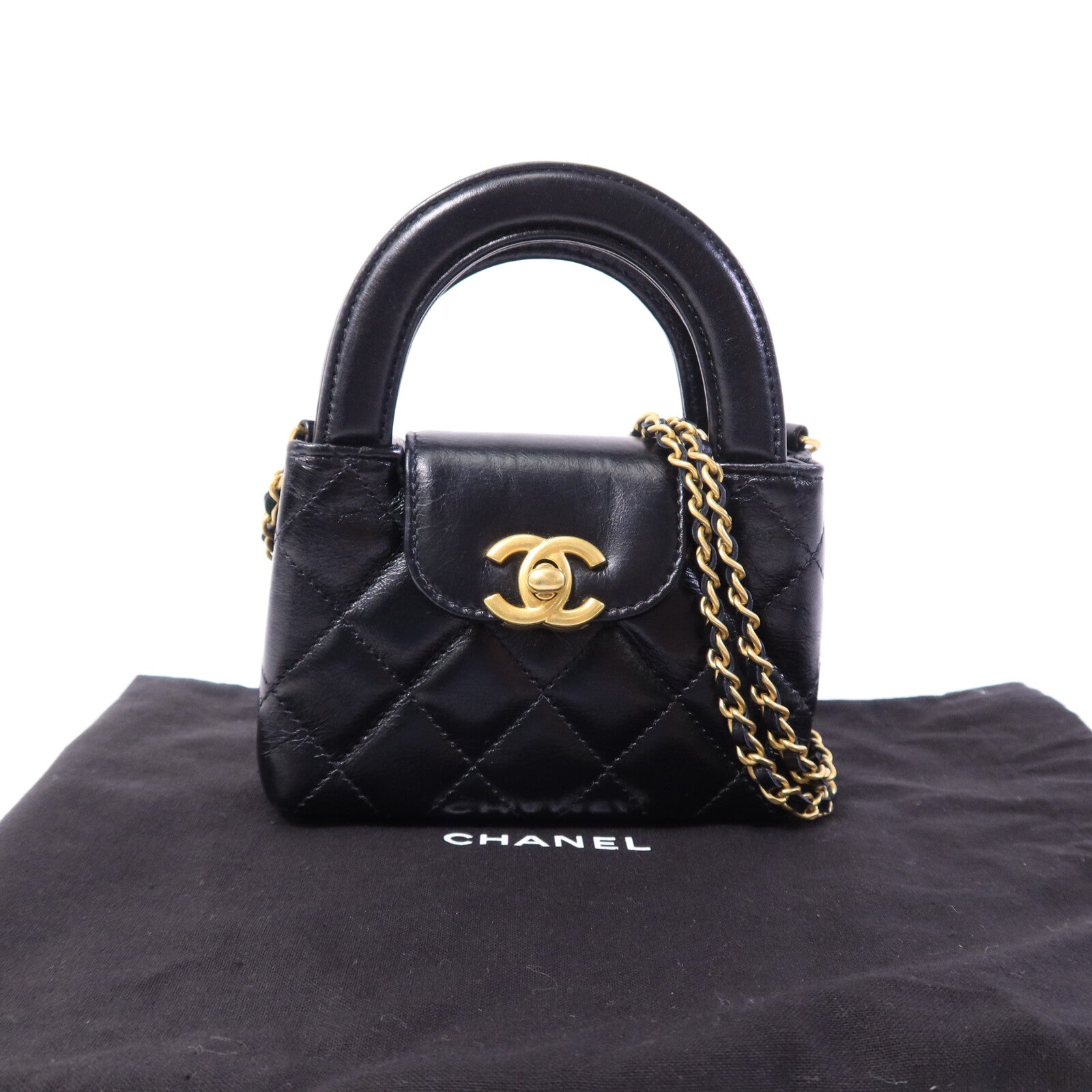 CHANEL 牛皮皮革Nano Mini Kelly鏈帶手挽肩背兩用袋