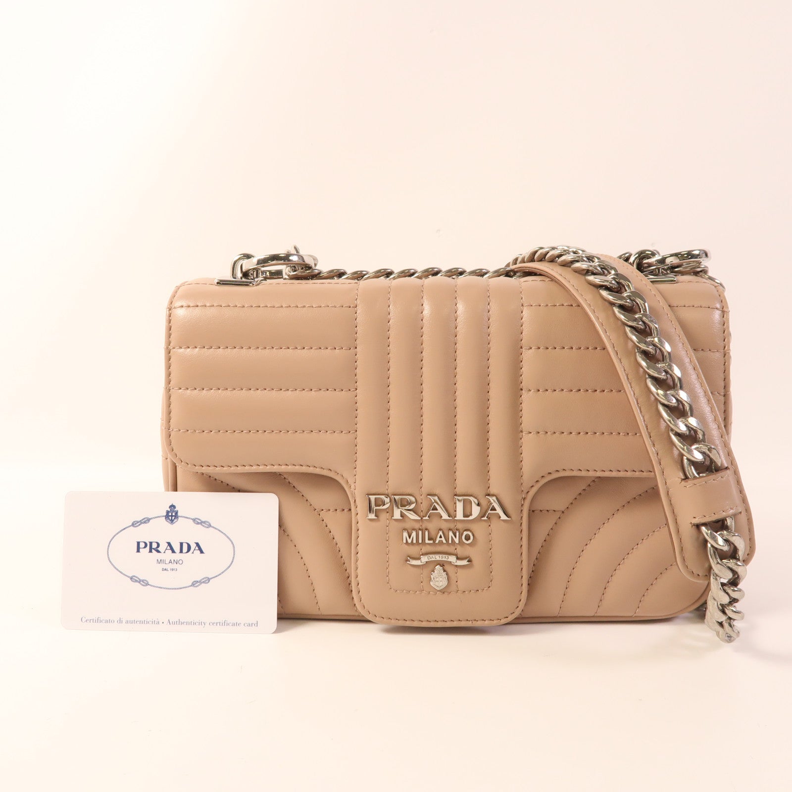 PRADA 牛皮皮革Chain Shoulder Bag銀扣鏈帶肩背袋
