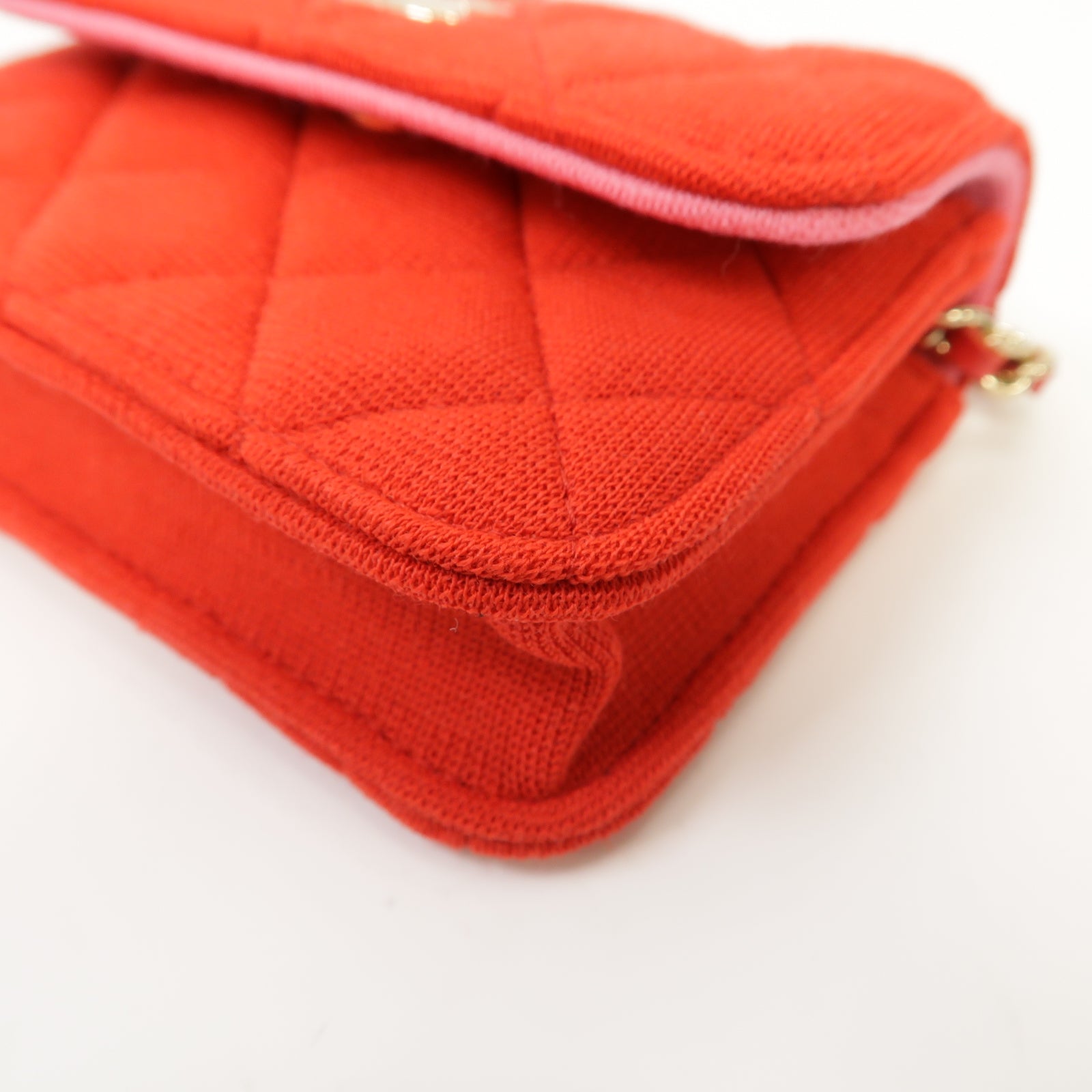 CHANEL 布料Chain Shoulder Bag金扣鏈帶肩背袋紅色/粉紅色