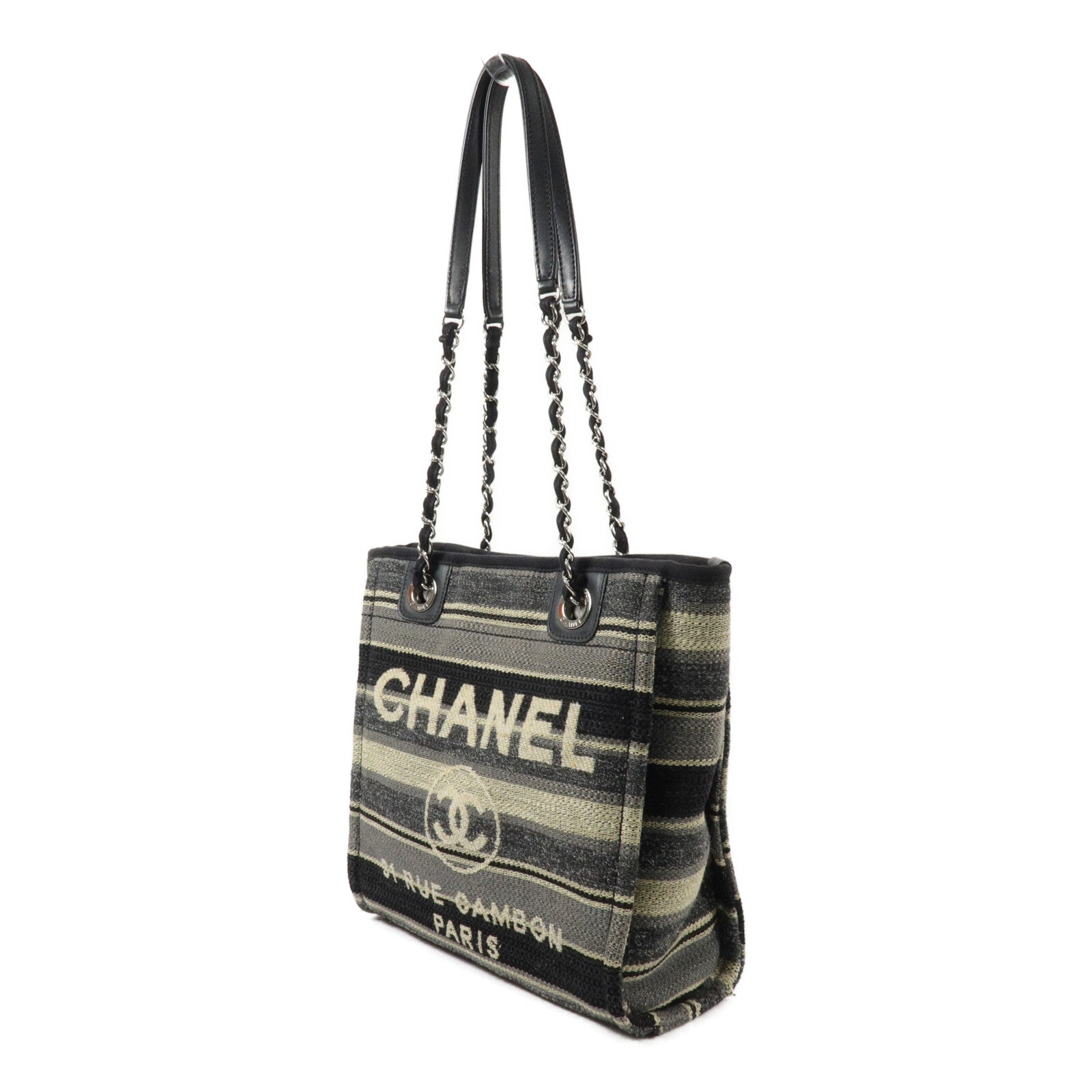 CHANEL 帆布Deauville Tote Small鏈帶手挽袋