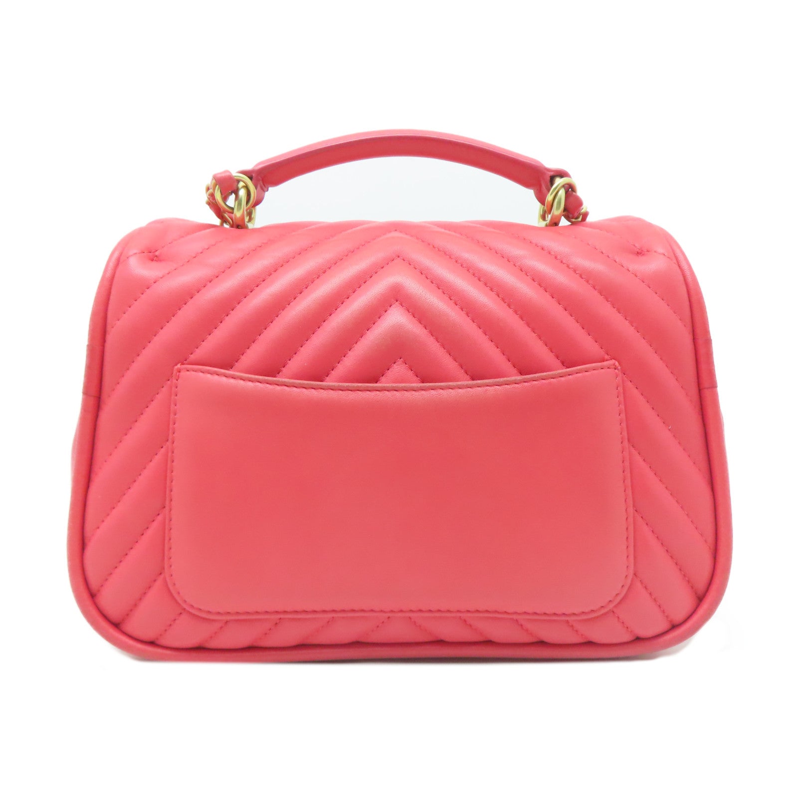 CHANEL 【激減優惠】斜紋羊皮皮革Shoulder Bag金扣手挽肩背兩用袋紅色