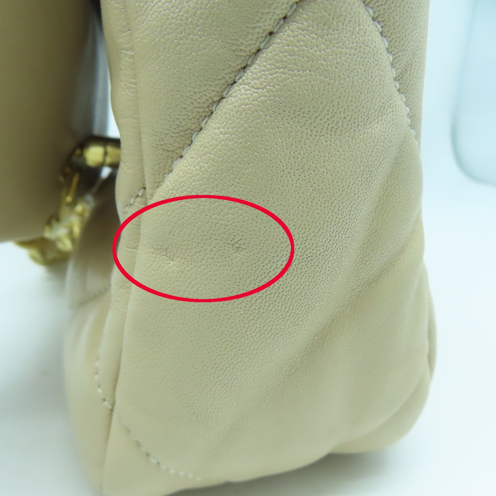 CHANEL 菱格牛皮皮革Chanel 19金扣手挽肩背兩用袋米色