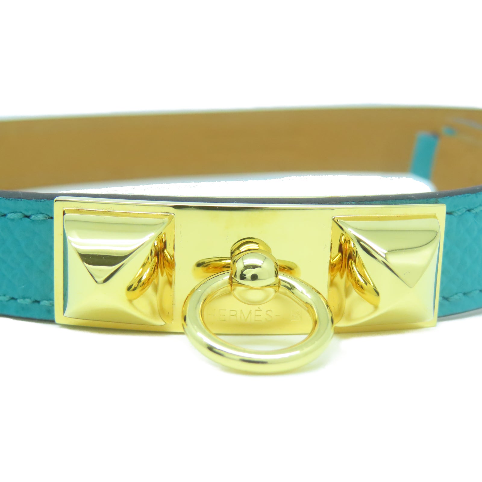 HERMES 【激減優惠】Epsom皮革Rivale Double Tour Bracelet金扣手鐲Blue Paon孔雀藍色