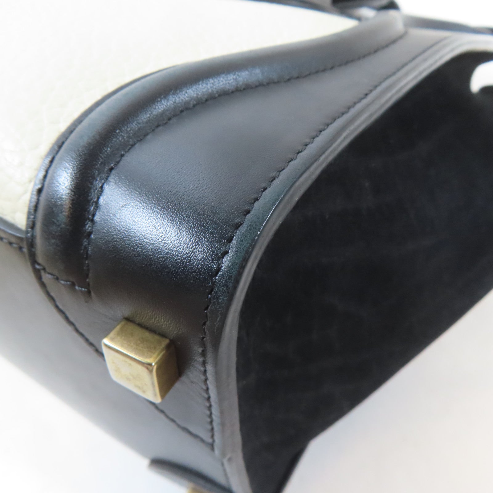 CELINE (PRICE DOWN) GHW Luggage Tote Bag Handbag V-CA-5515 Calfskin Leather Black White