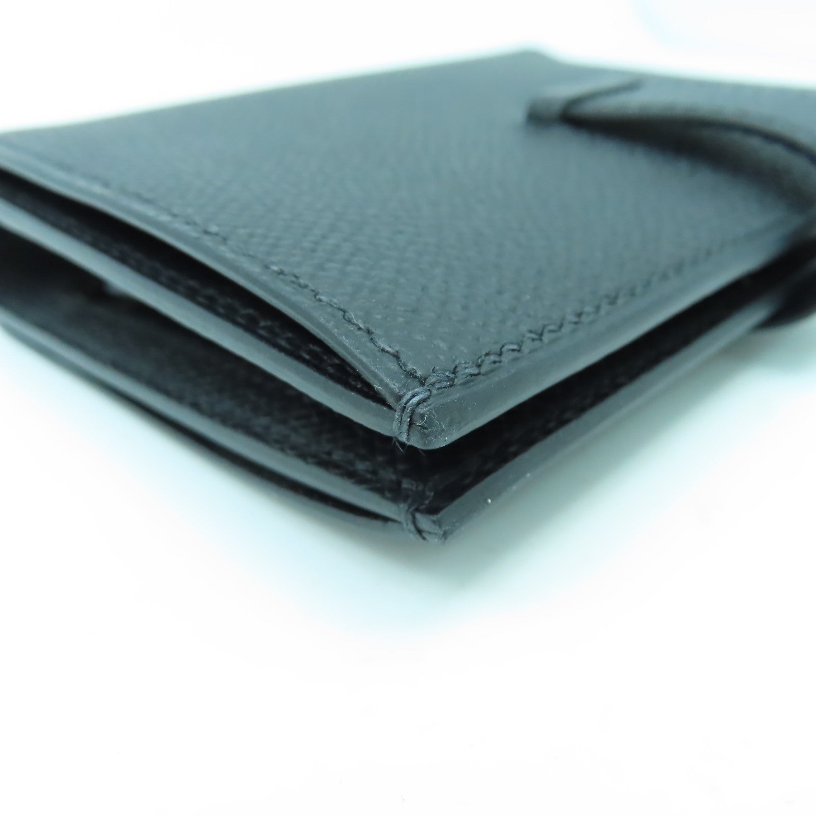 HERMES 【激減優惠】Veau Epsom皮革Compact Wallet銀扣錢包經典黑色