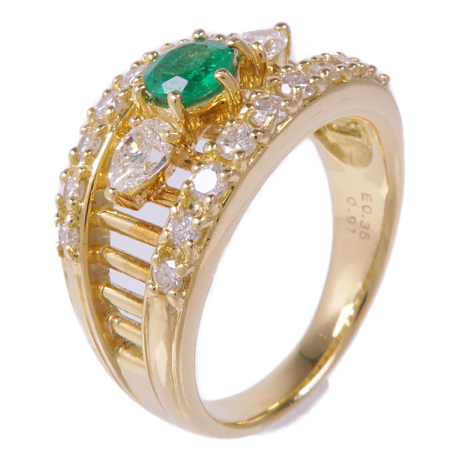 JEWELRY 18K黃金Emerald Diamond Ring綠寶石/鑽石US#7.25
