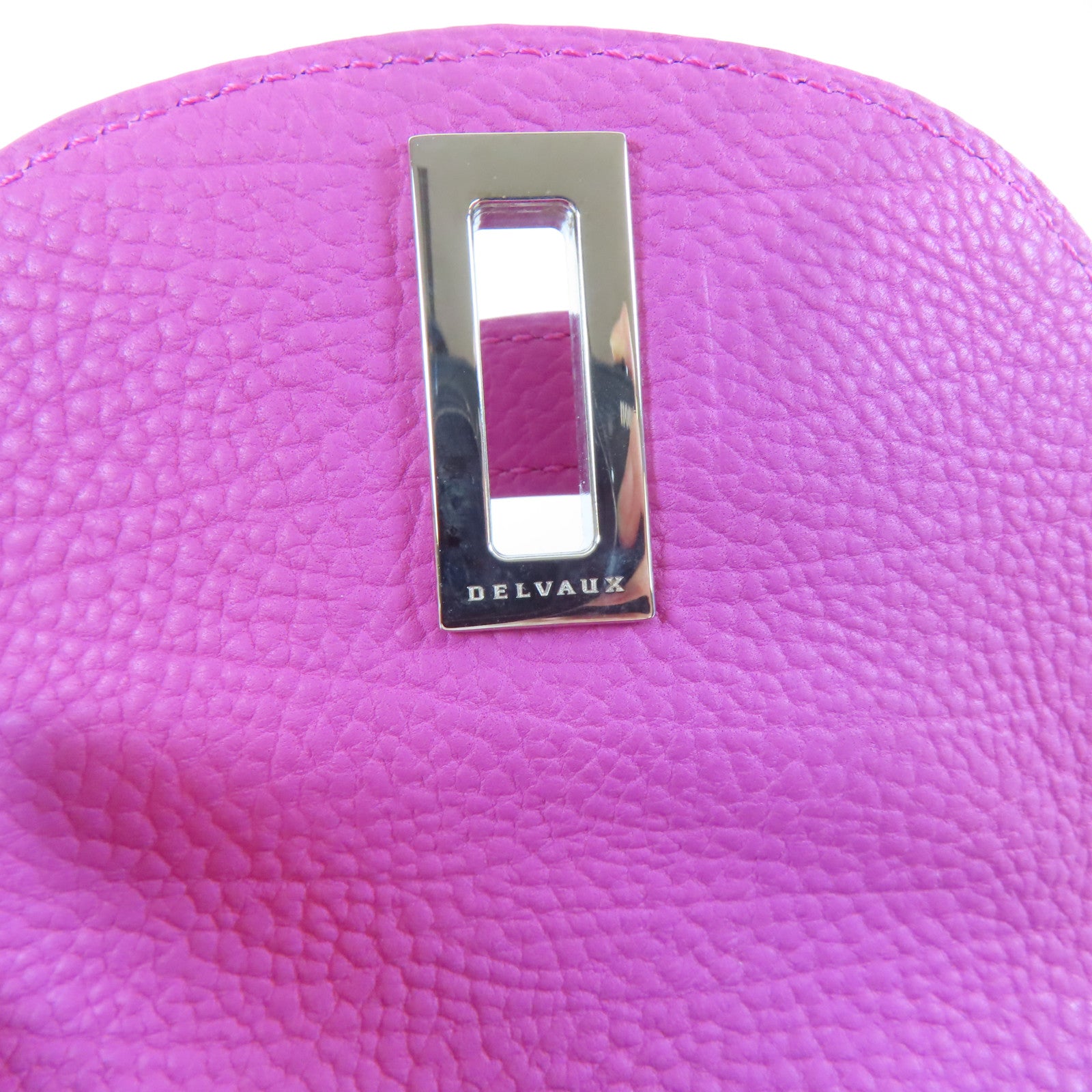 SELECTION 【激減優惠】牛皮皮革Delvaux Mini Mutin Coin Purse銀扣零錢包桃紅色