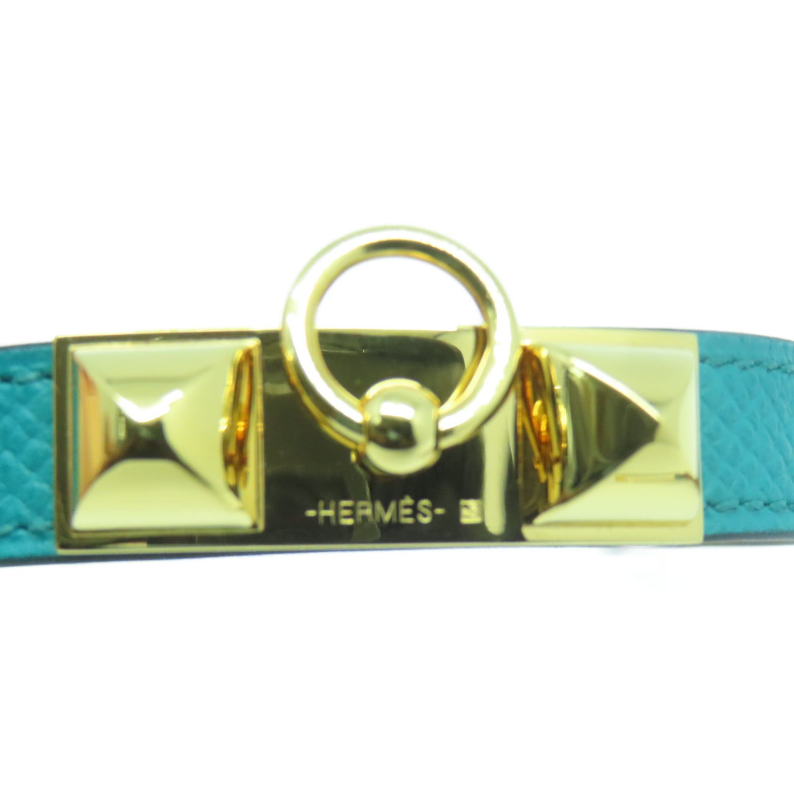 HERMES 【激減優惠】Epsom皮革Rivale Double Tour Bracelet金扣手鐲Blue Paon孔雀藍色
