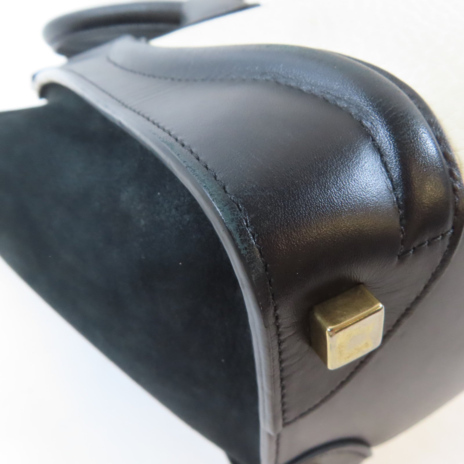 CELINE (PRICE DOWN) GHW Luggage Tote Bag Handbag V-CA-5515 Calfskin Leather Black White