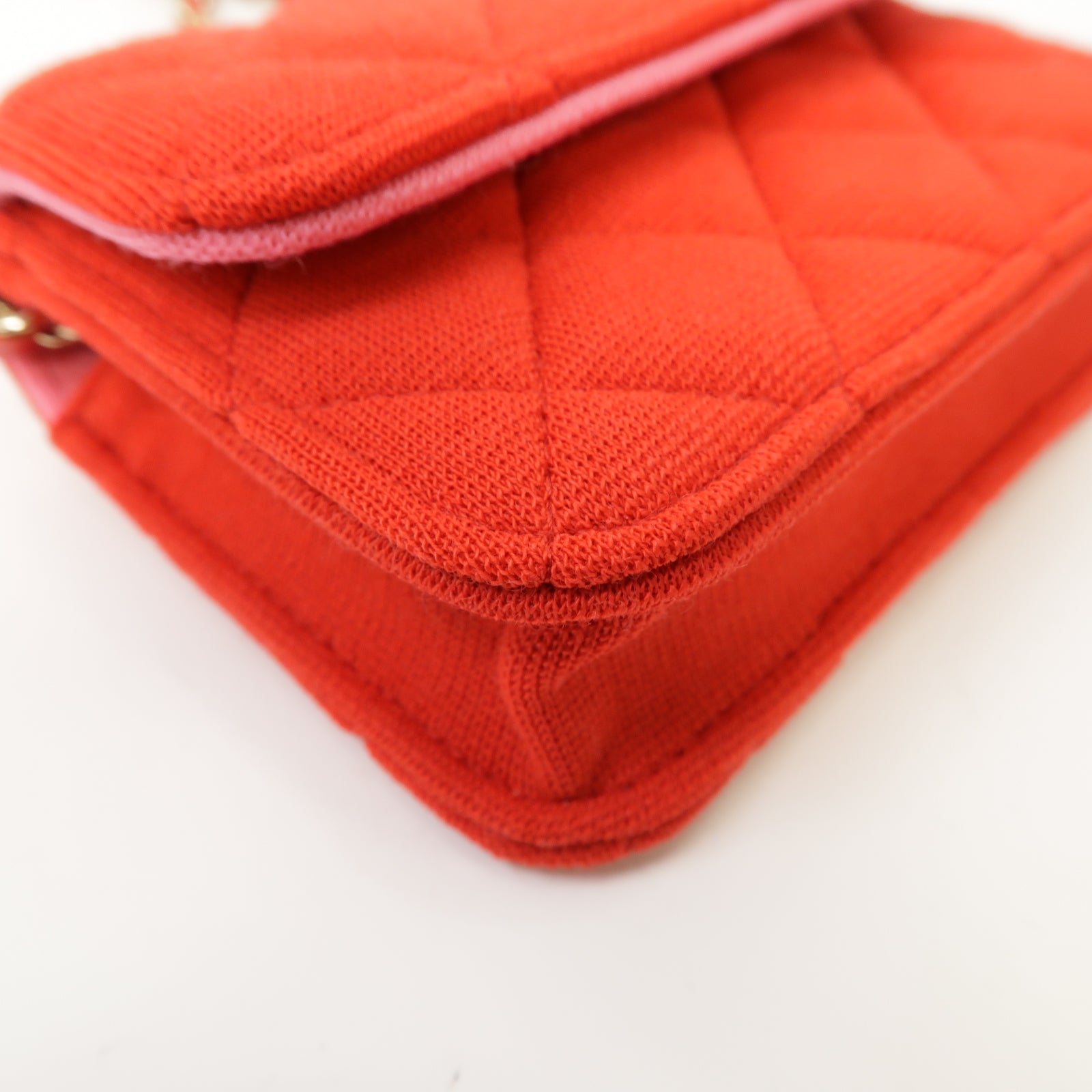 CHANEL 布料Chain Shoulder Bag金扣鏈帶肩背袋紅色/粉紅色