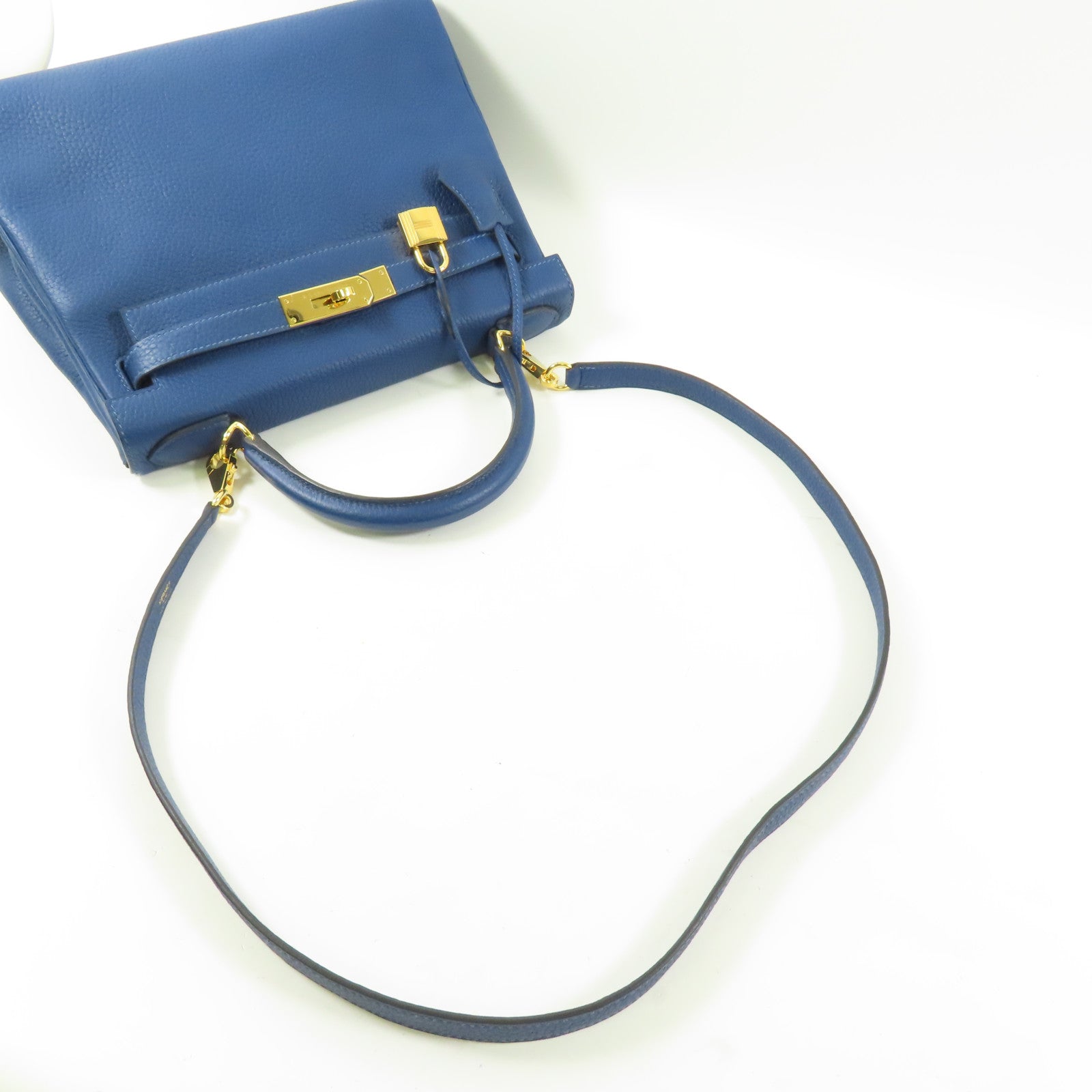 HERMES Clemence皮革Kelly 28手挽肩背兩用袋Deep Blue
