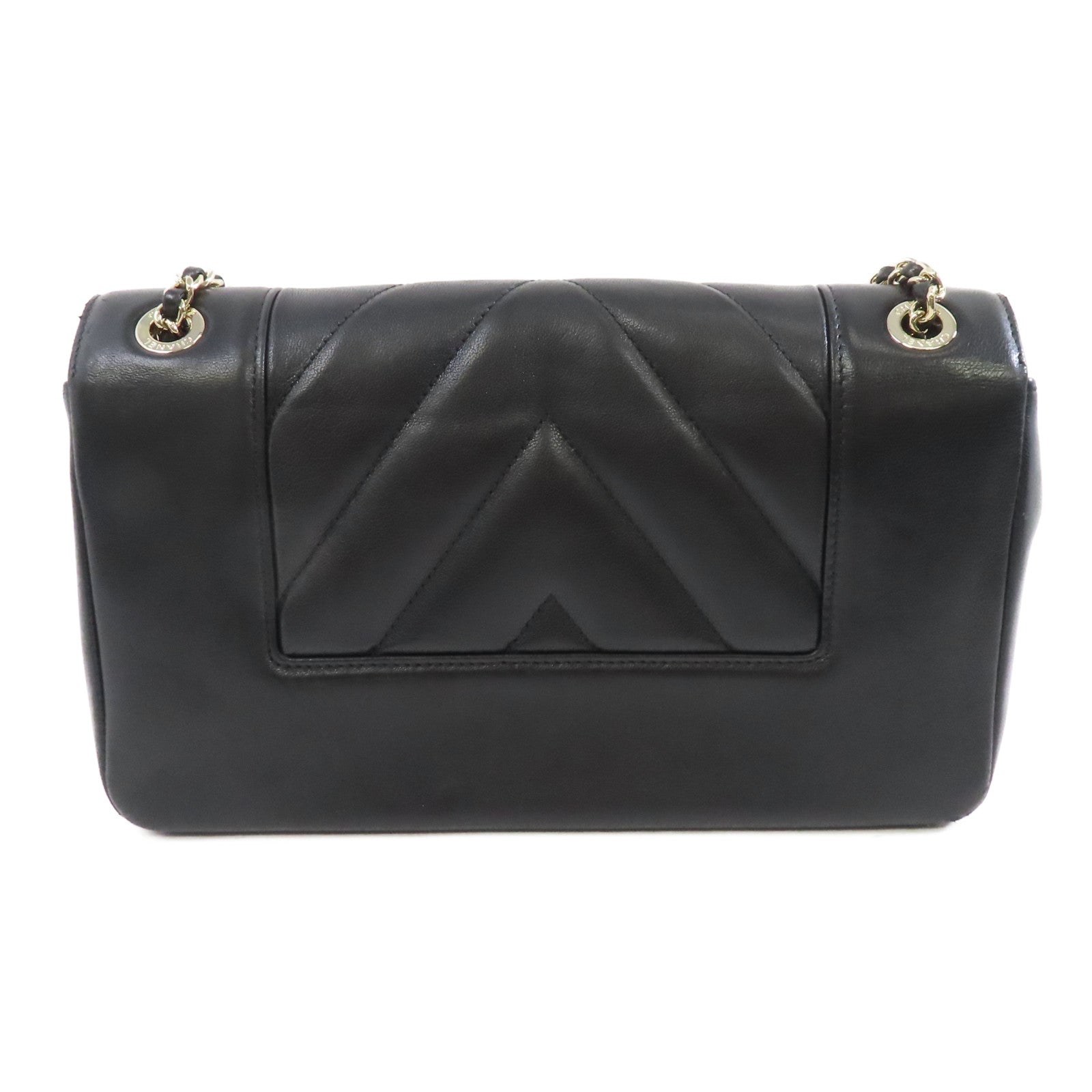 CHANEL 羊皮皮革Chain Shoulder金扣鏈帶肩背袋黑色