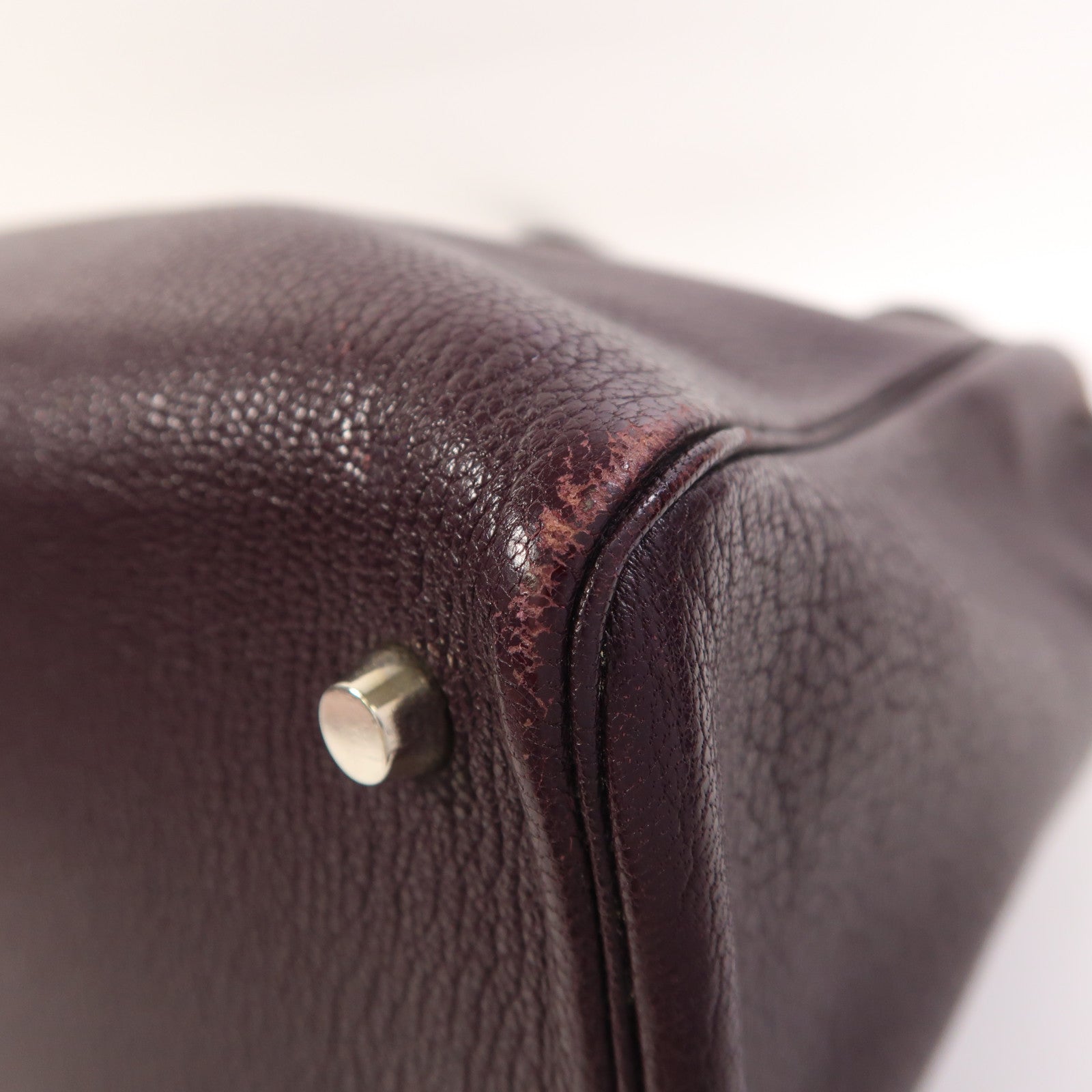 HERMES Chevre皮革Cabana 35銀扣肩背袋Raisin