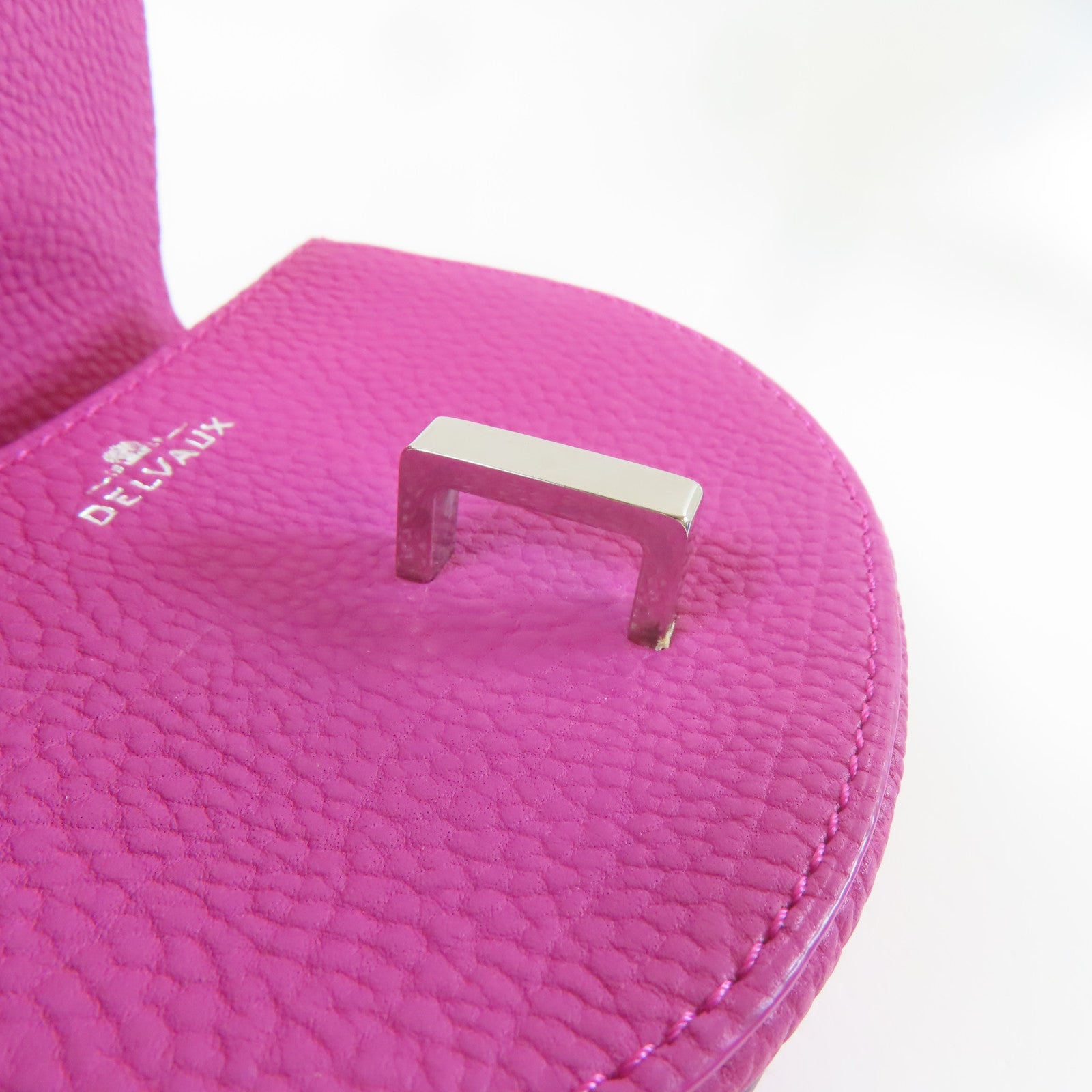 SELECTION 【激減優惠】牛皮皮革Delvaux Mini Mutin Coin Purse銀扣零錢包桃紅色