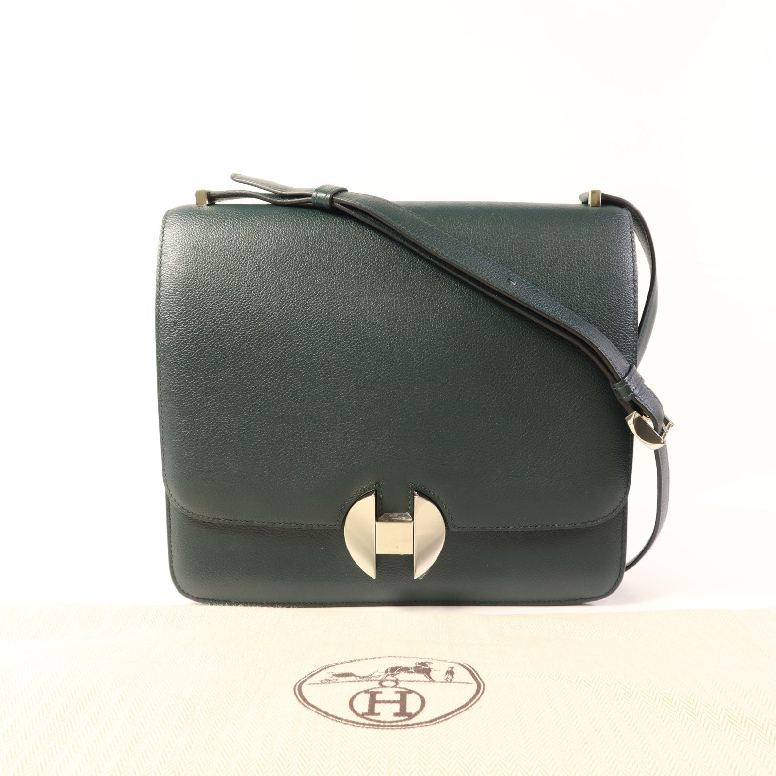 HERMES Evercolor皮革2002 26銀扣肩背袋Vert Cypress