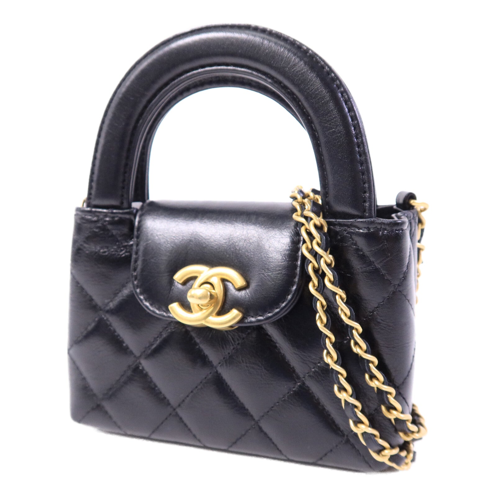 CHANEL 牛皮皮革Nano Mini Kelly鏈帶手挽肩背兩用袋
