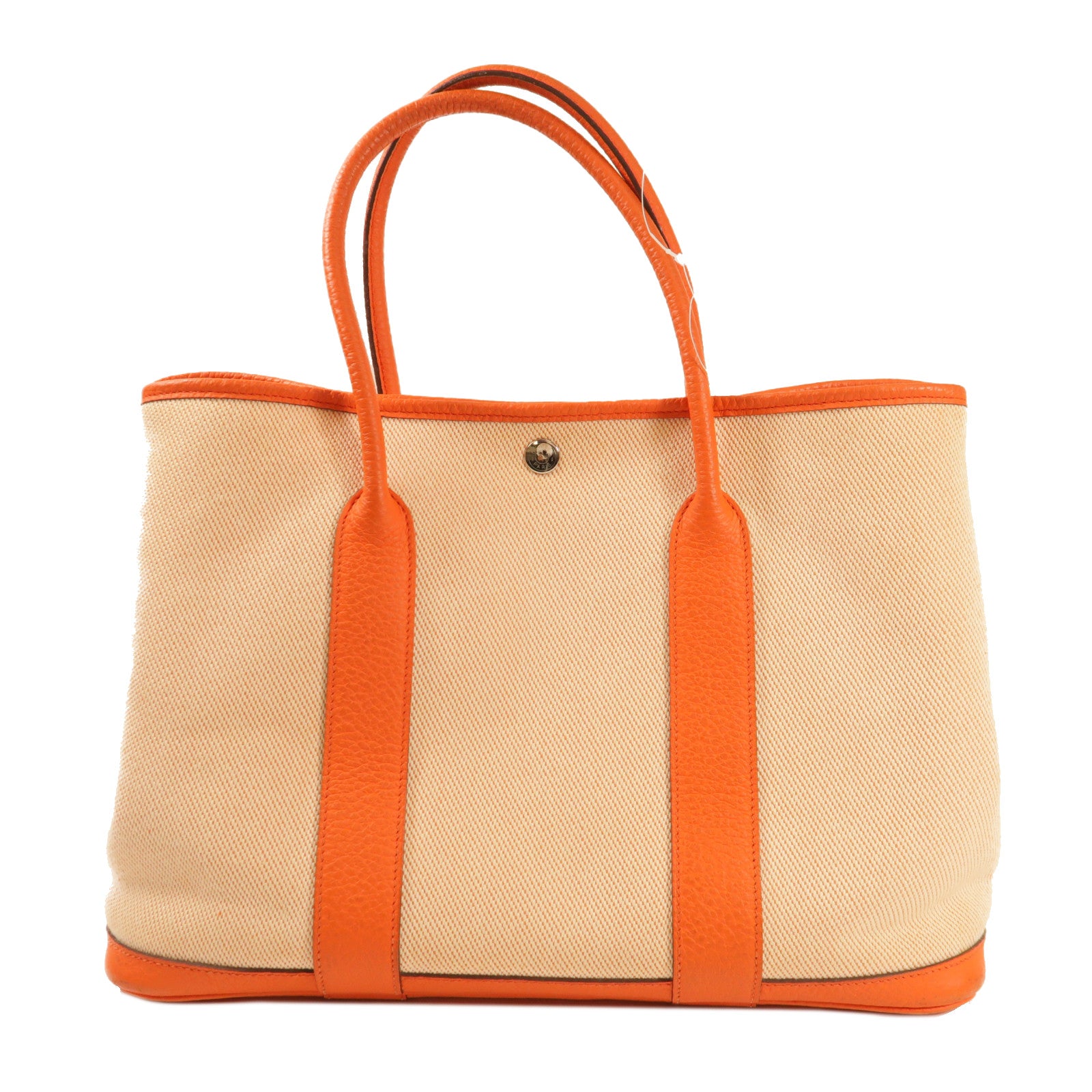 HERMES 帆布GardenParty PM銀扣手挽袋橙色