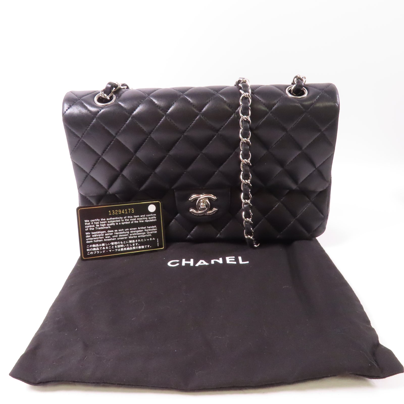 CHANEL 【激減優惠】菱格羊皮皮革Classic Chain Shoulder Bag銀扣鏈帶肩背袋黑色