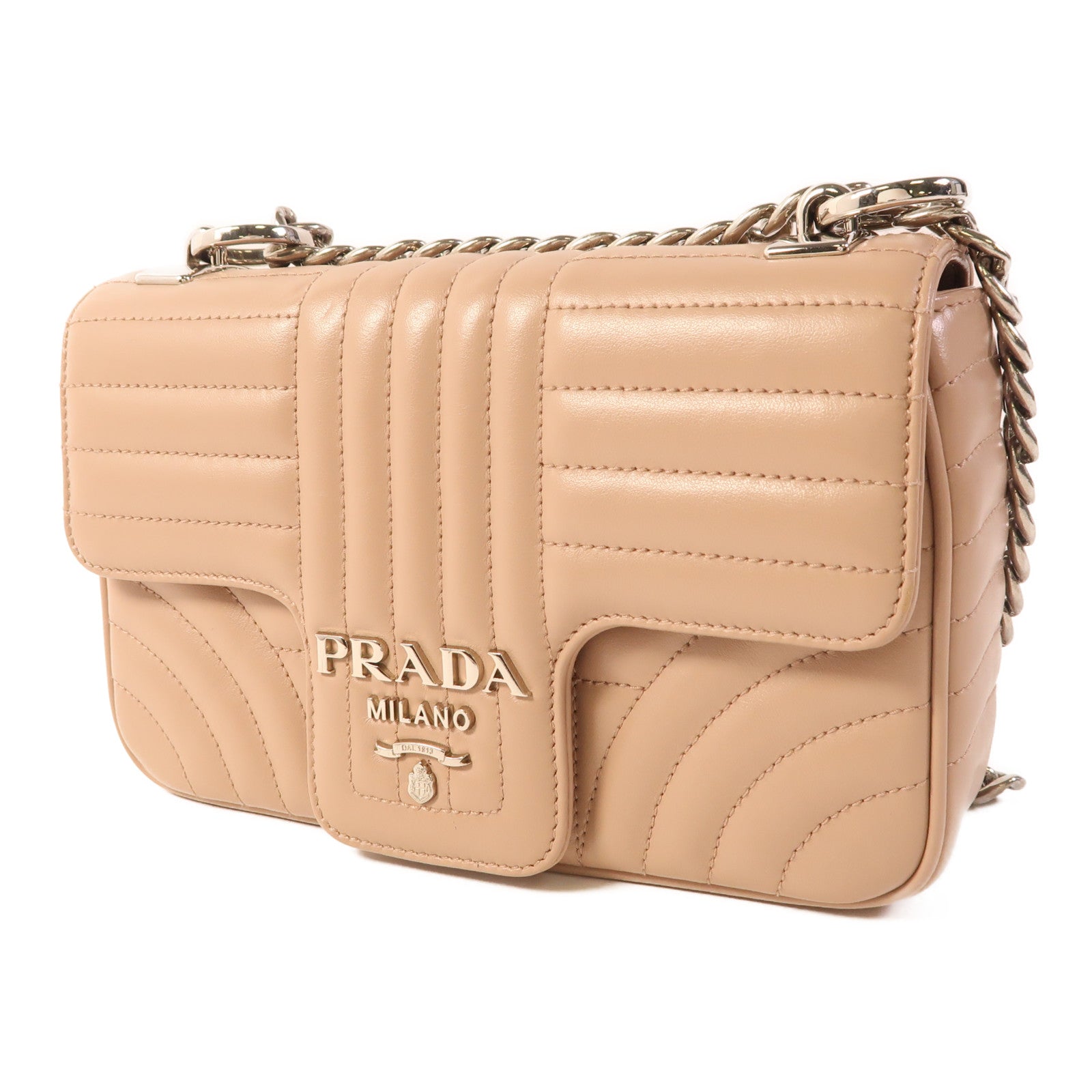 PRADA 牛皮皮革Chain Shoulder Bag銀扣鏈帶肩背袋