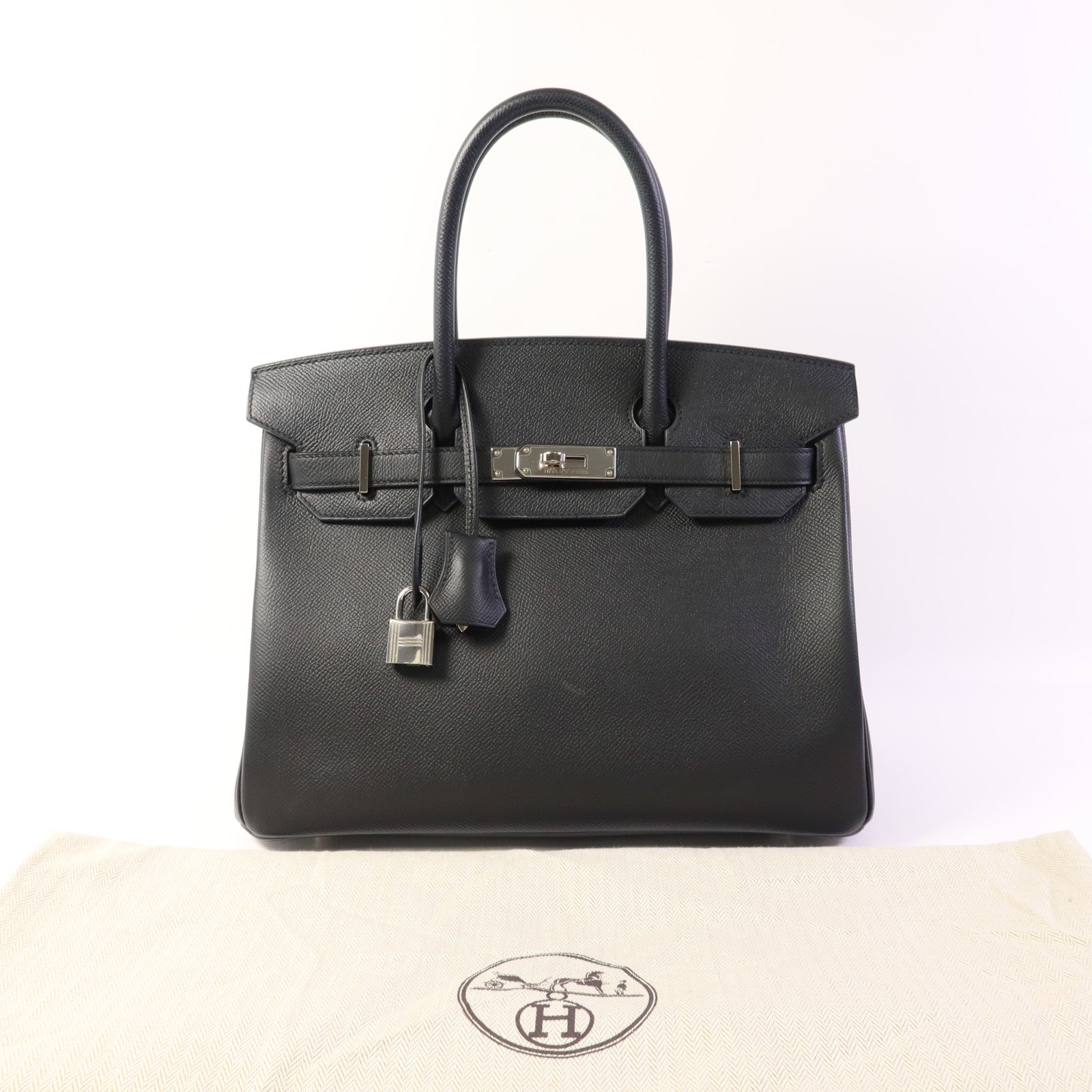 HERMES Epsom皮革Birkin 30銀扣手挽袋Noir