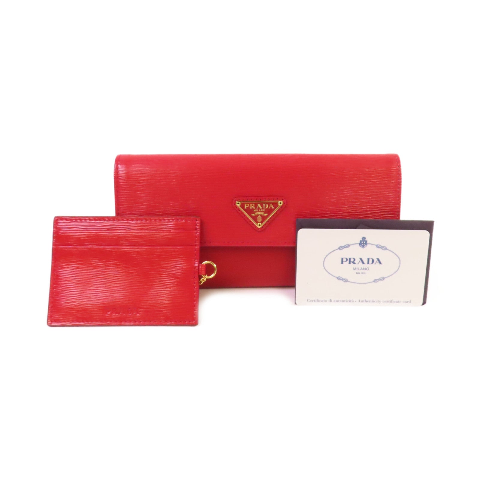 PRADA 牛皮皮革/尼龍Long Wallet金扣長錢包紅色