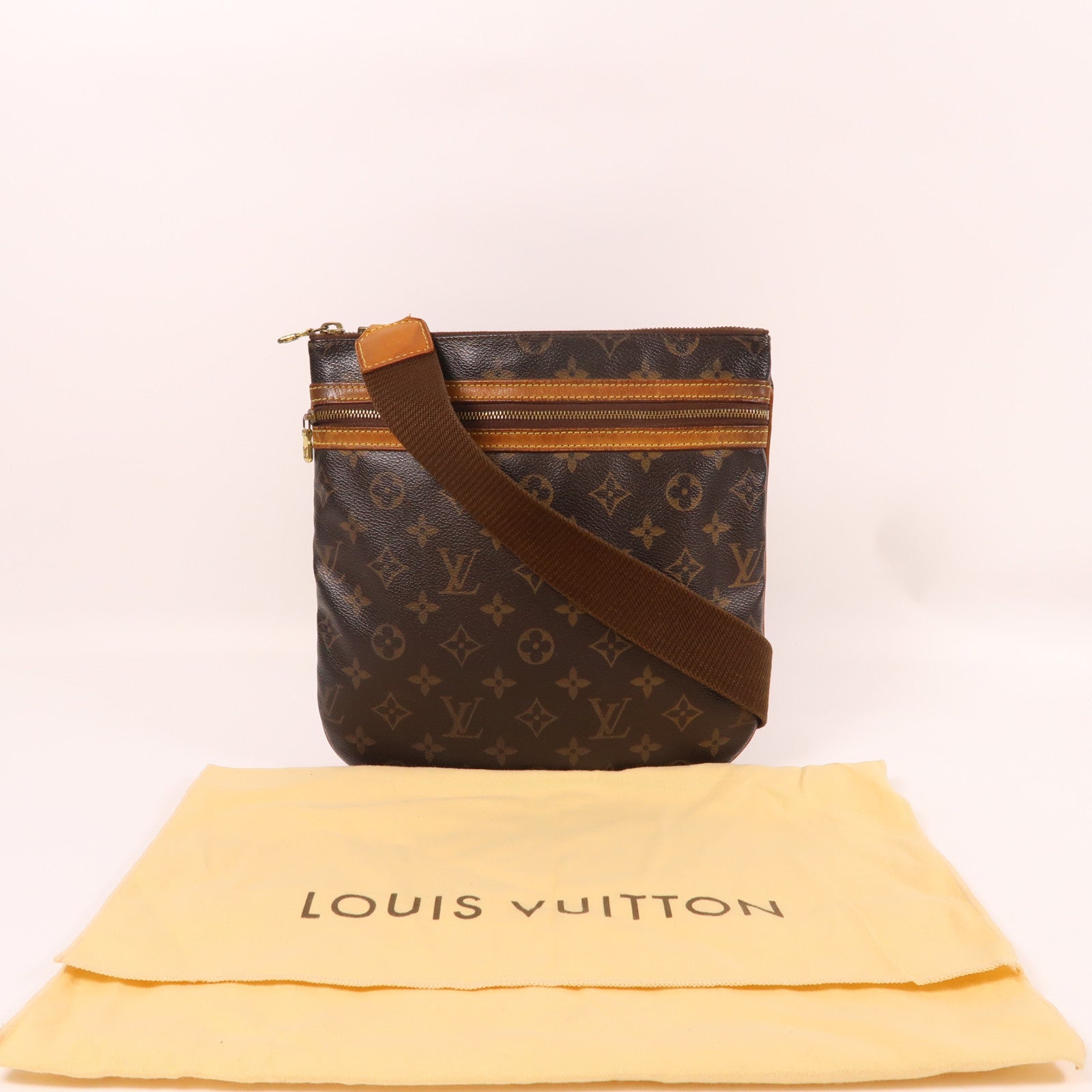 LOUIS VUITTON Monogram Pochette Bosphore金扣肩背袋啡色