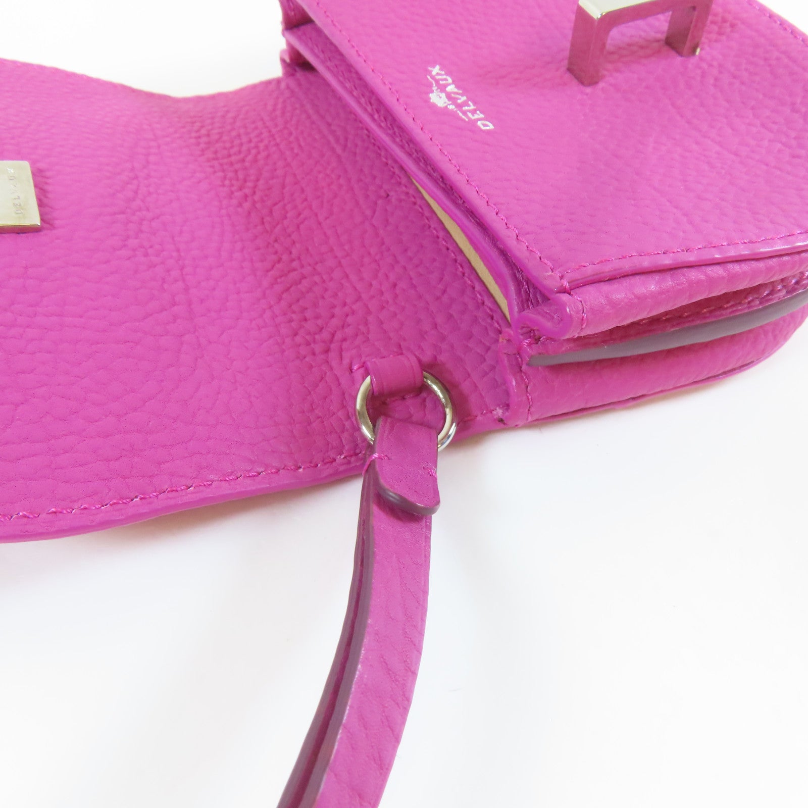 SELECTION 【激減優惠】牛皮皮革Delvaux Mini Mutin Coin Purse銀扣零錢包桃紅色